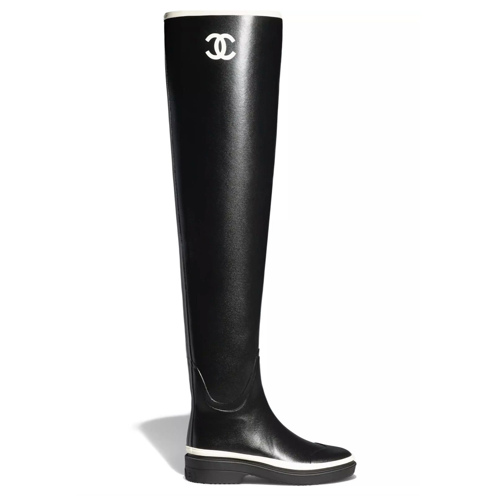 Chanel 22K Caoutchouc CC Thigh High Pull On Rubber Rain Boot 38 Size US 8 / IT 38 - 1 Thumbnail