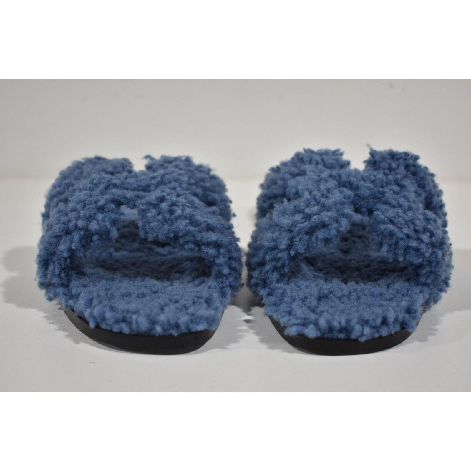 Hermes Hermes Oran Teddy Shearling Fur Blue H Logo Slide Size US 7 / IT 37 - 5 Thumbnail