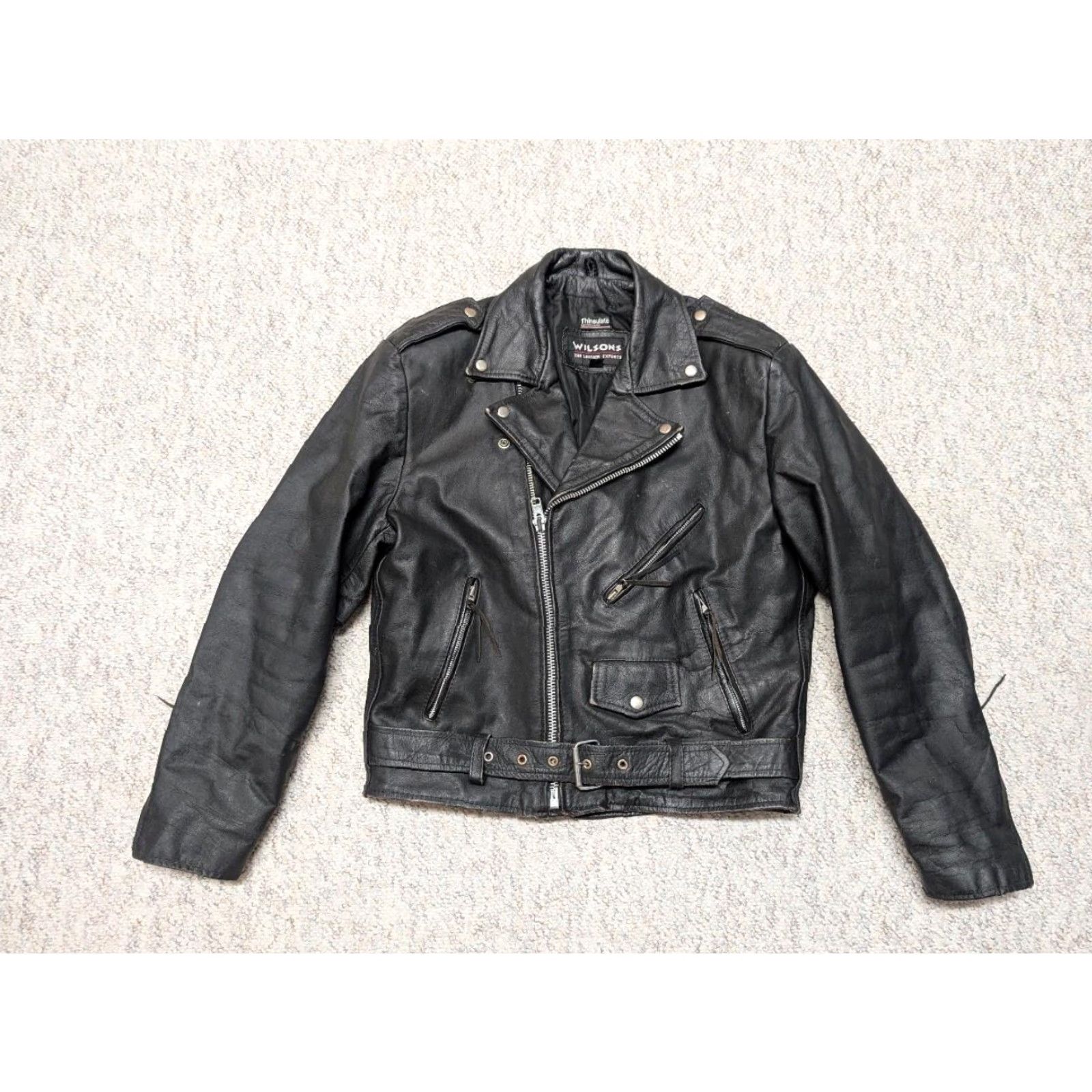 Vintage VINTAGE Wilsons motorcycle jacket M black leather 40 Open Road 1990s Mens Size US M / EU 48-50 / 2 - 2 Thumbnail