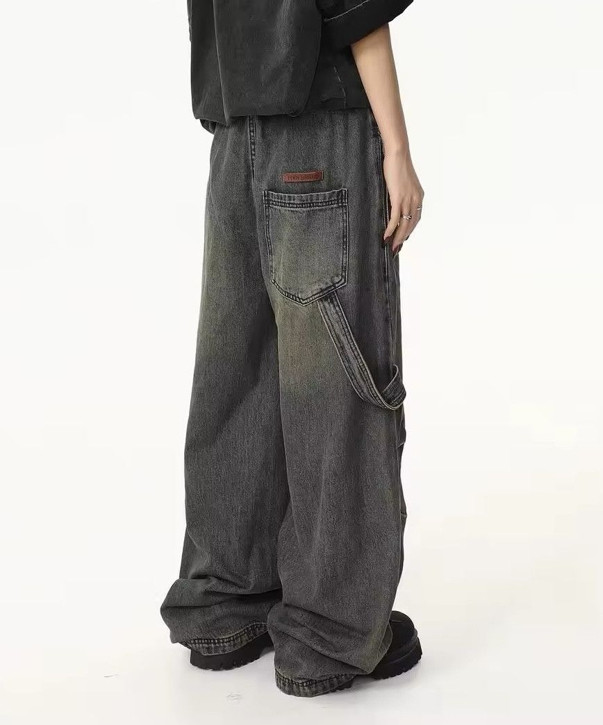 Hiphop elastic waist straight leg jeans