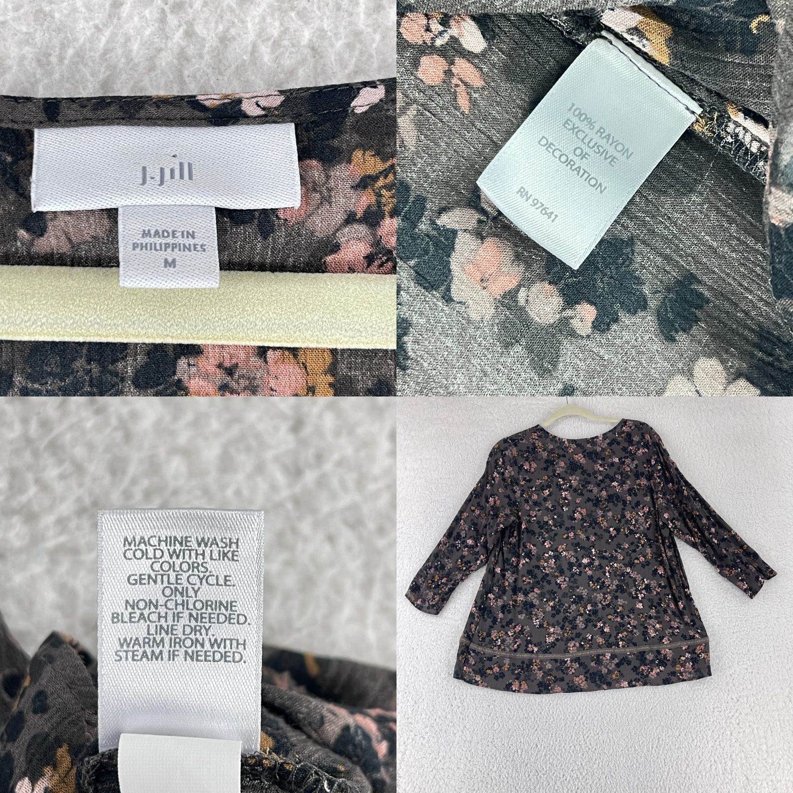 J. Jill J. Jill Shirt Women M Brown Floral Crepe Crochet 3/4 Sleeve Pullover Casual Size M / US 6-8 / IT 42-44 - 8 Thumbnail