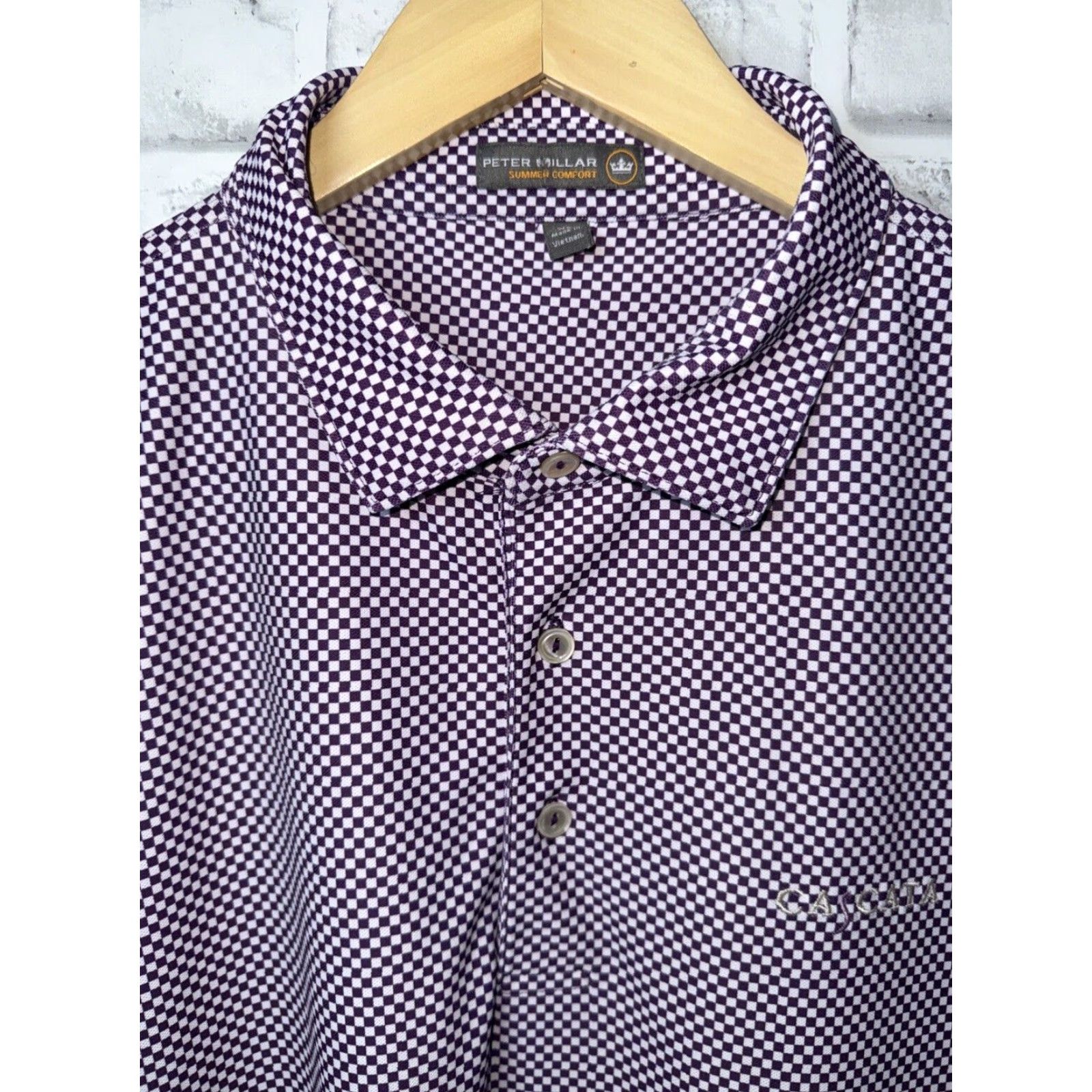 Peter Millar PETER MILLAR Summer Comfort Purple/white Checkered Shirt Mens XL Stretchy Size US XL / EU 56 / 4 - 3 Thumbnail