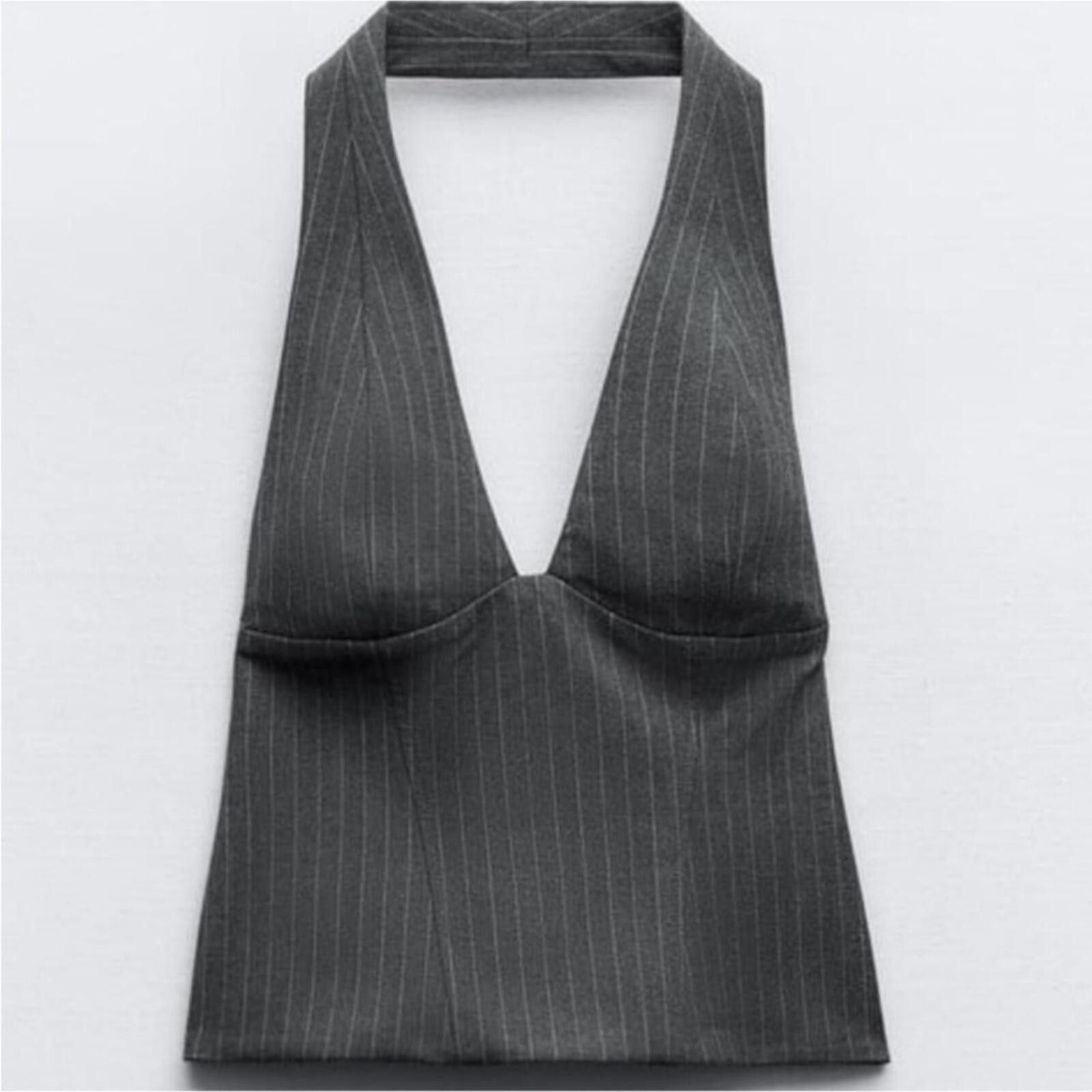 Zara Zara Grey pinstripe halter top with open back Size M / US 6-8 / IT 42-44 - 1 Thumbnail