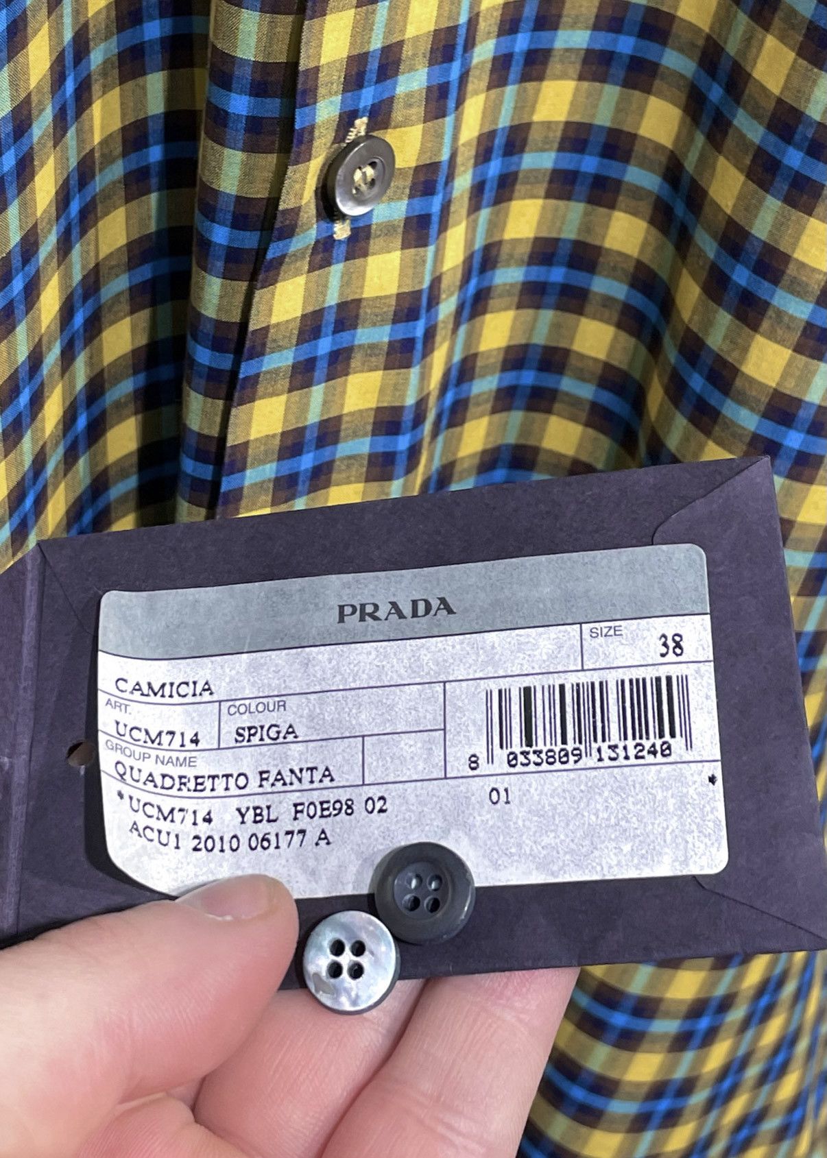 Prada Prada Yellow Blue Checkered Cotton Shirt Size US XS / EU 42 / 0 - 8 Thumbnail