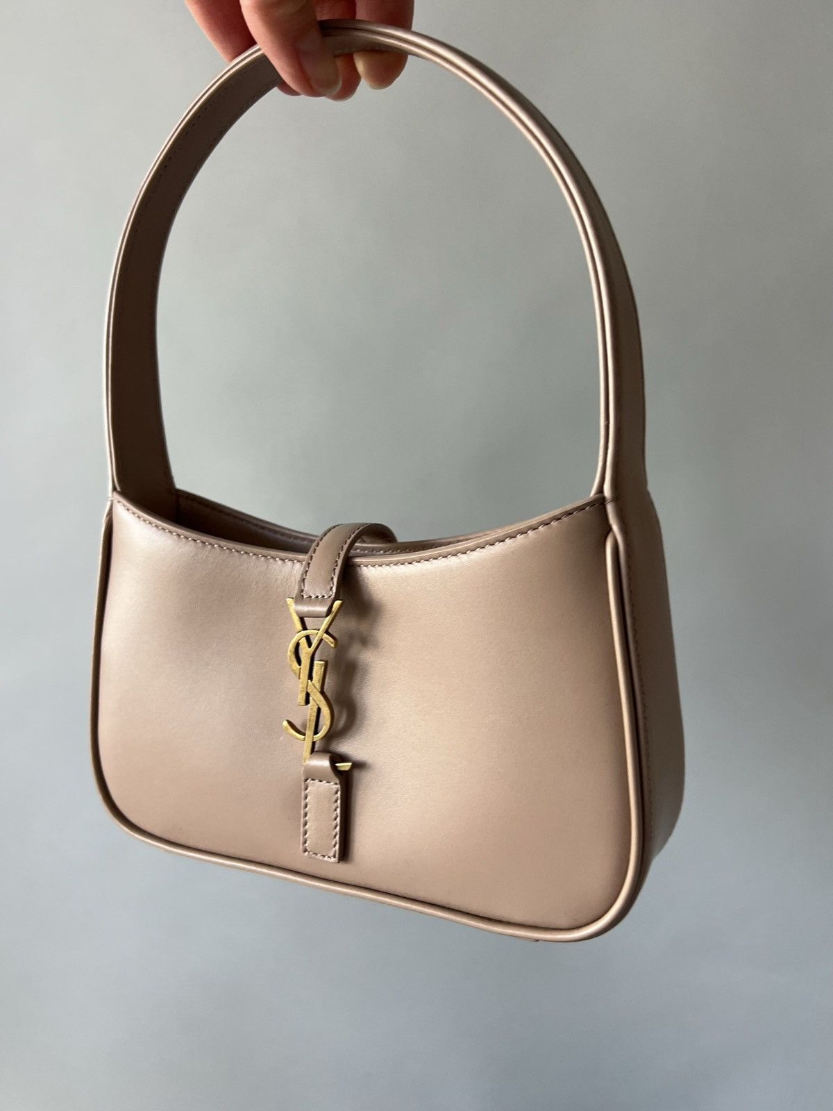 Saint Laurent Paris Saint Laurent Mini 5A7 Leather Hobo Bag In Rosy Sand in Brown, Women's