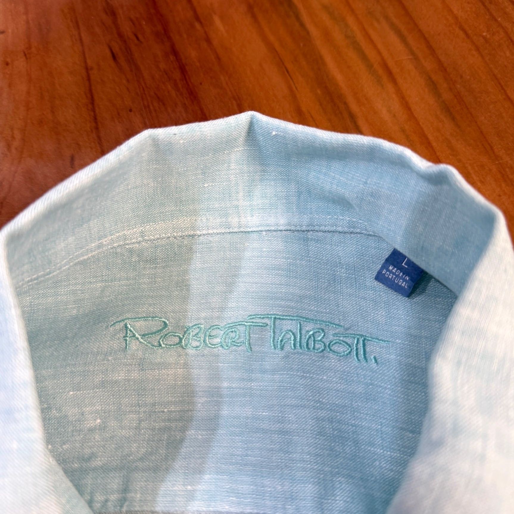 Robert Talbott Robert Talbott Shirt Mens Large Button Solid 100% Linen Dress Light blue 46 Chest Long Sleeve Classic Fit 30 Shirt Length Mens Size 42R - 3 Thumbnail