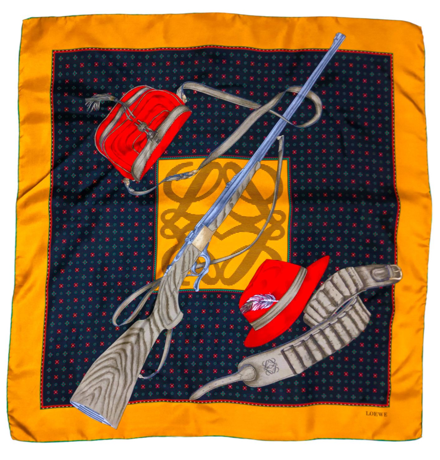 Loewe LOEWE MADRID 1846 ITALY Hunting Rifle Vintage Silk Scarf Size ONE SIZE - 1 Thumbnail