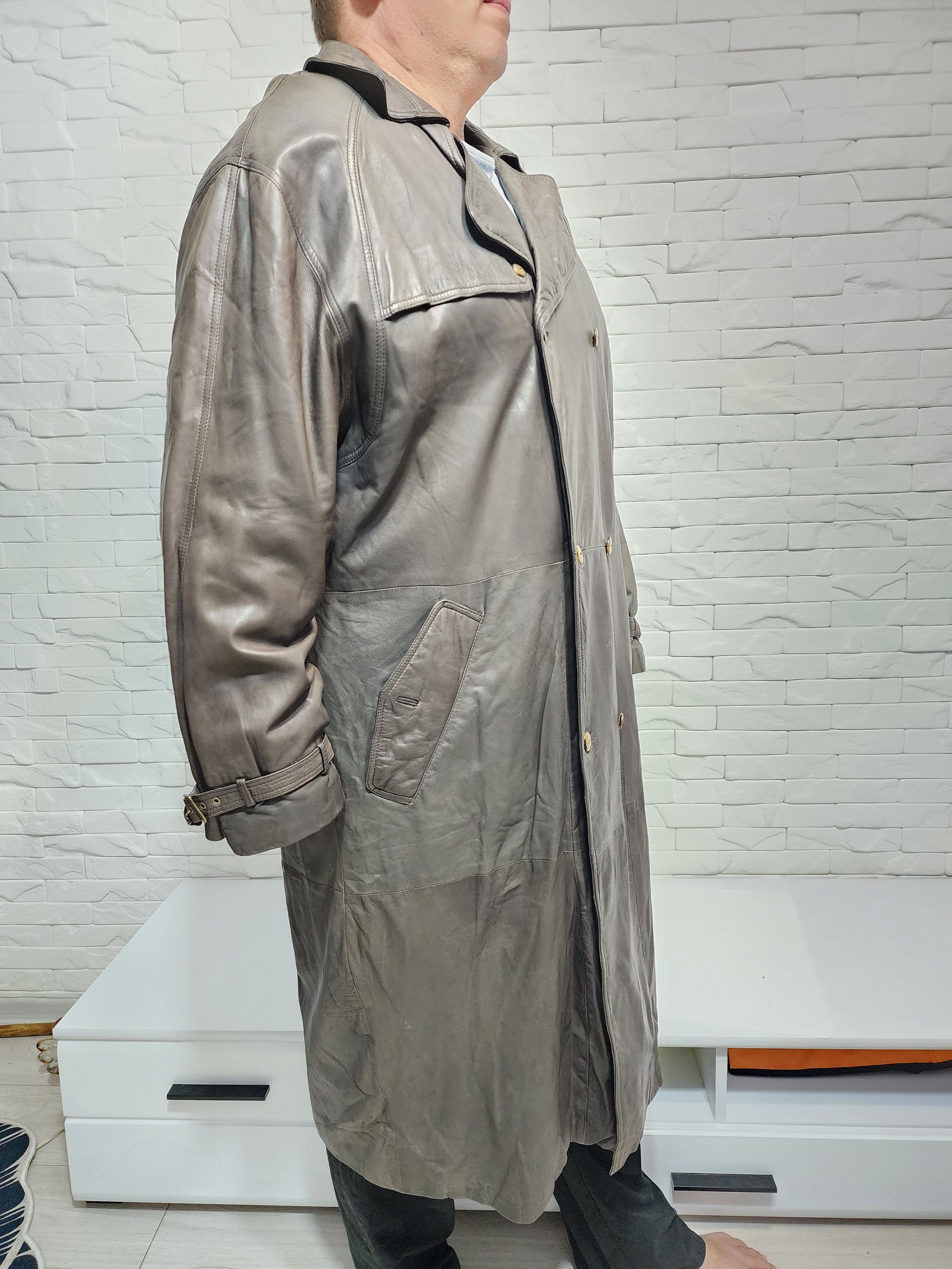 Designer Brown Genuine Leather Men's Long Coat Size US XL / EU 56 / 4 - 3 Thumbnail