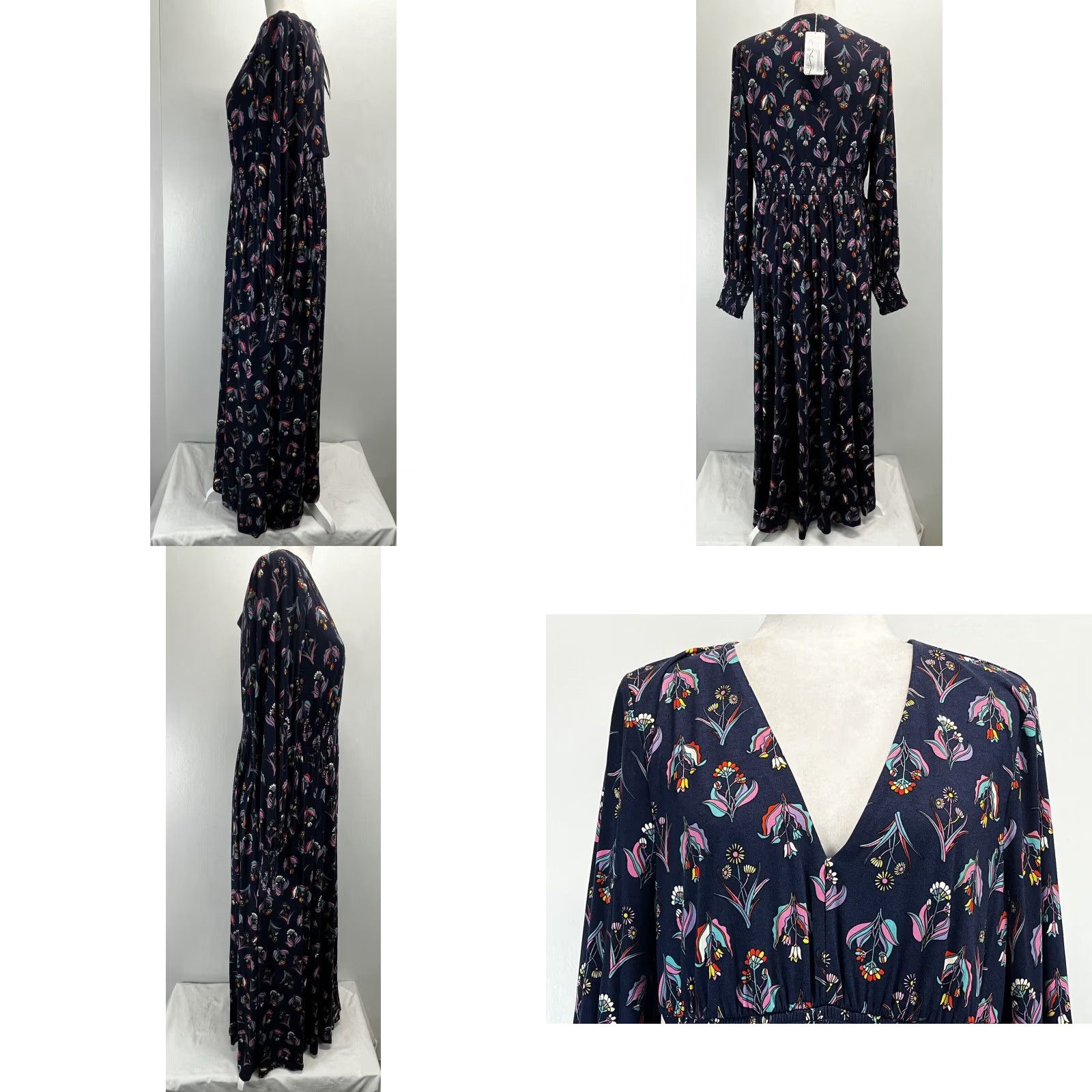 Boden Boden Smocked Midi Dress, Long Sleeve, V-Neck, Multicolor, Size 12 Tall, Women Size XL / US 12-14 / IT 48-50 - 2 Thumbnail