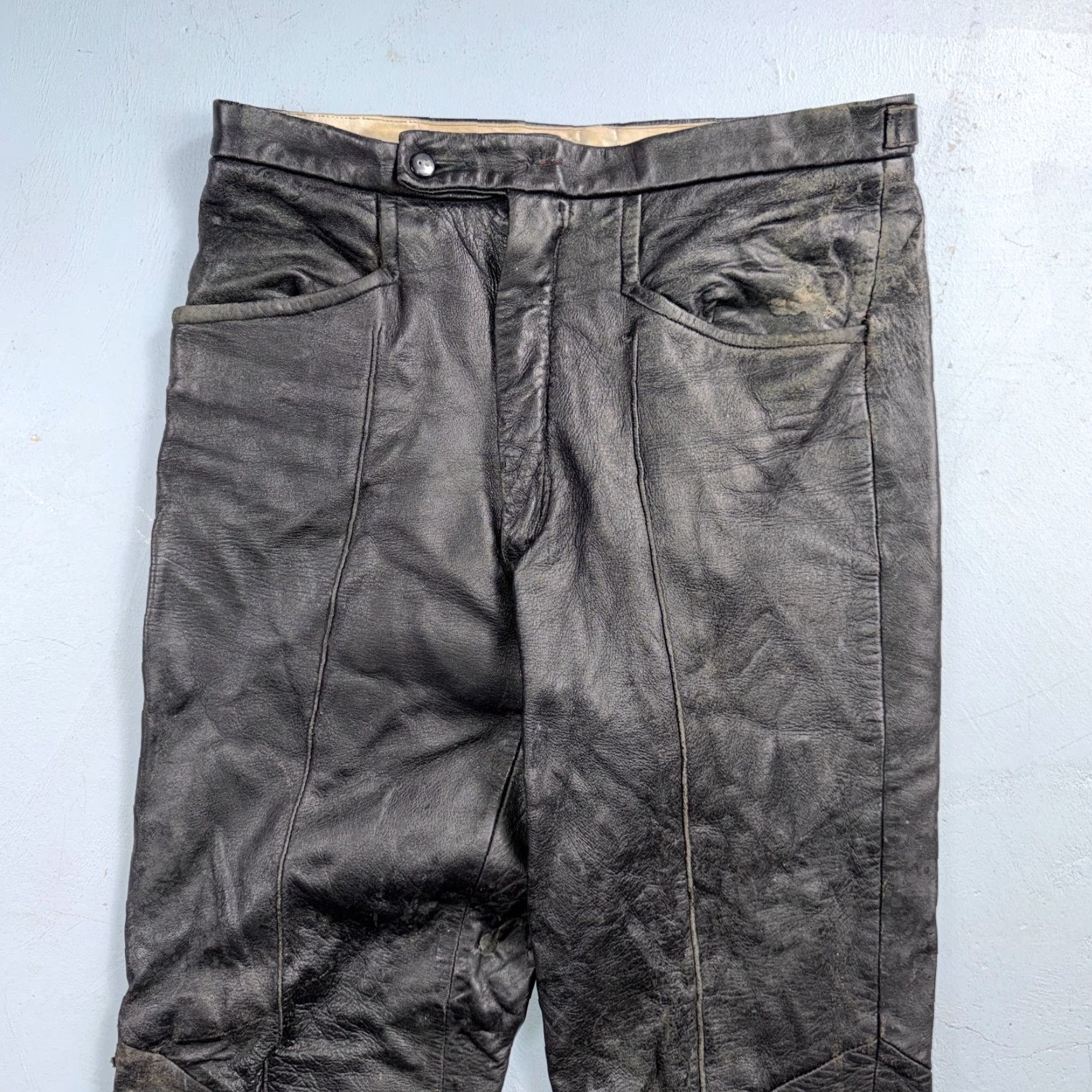 Vintage VTG Black Leather Motorcycle Pants 31x31 Rockabilly 50s 60s Buco 1960s Mens Size US 31 - 2 Thumbnail