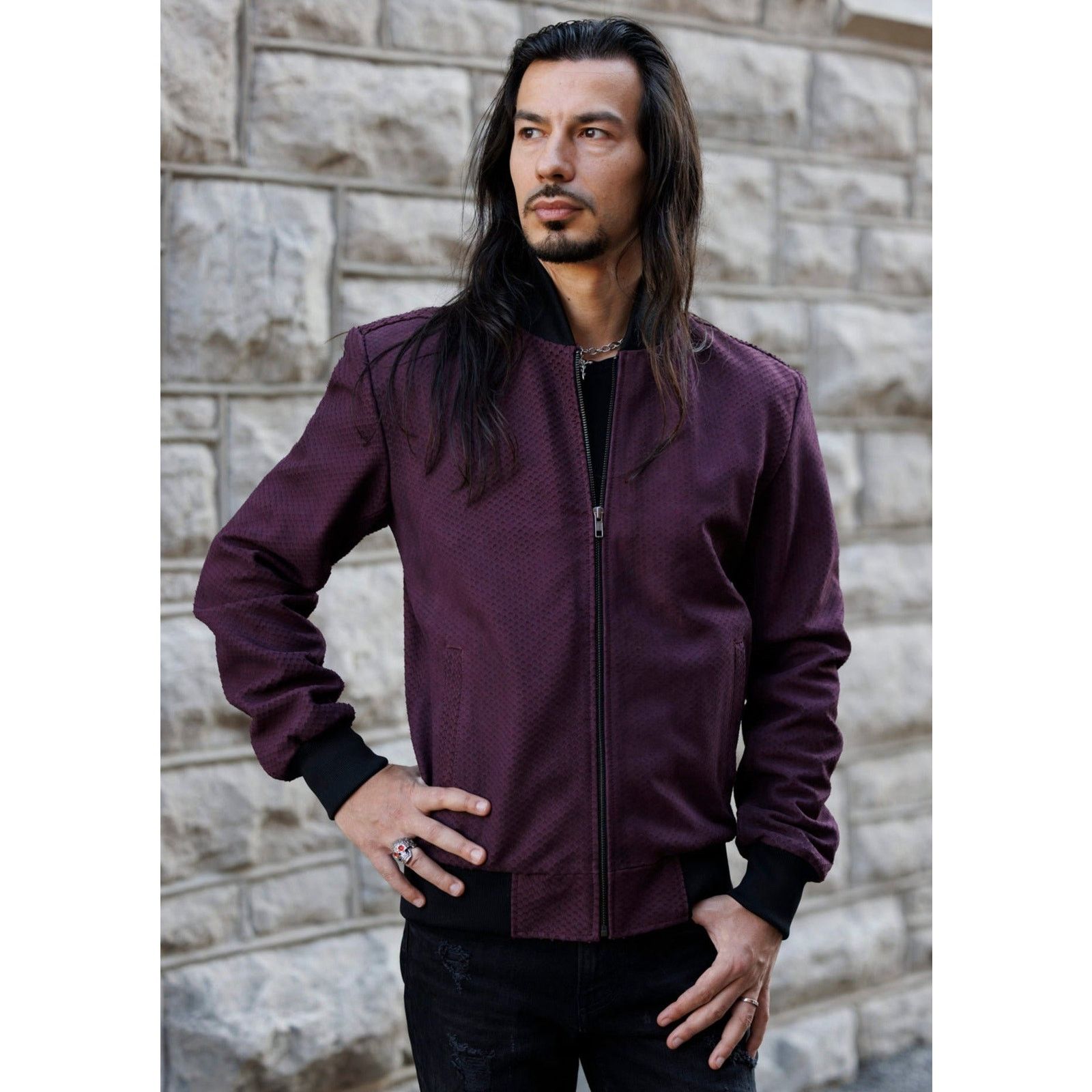 & Other Stories Gianni Embossed Purple Snakeskin Leather Jacket Size US L / EU 52-54 / 3 - 3 Thumbnail