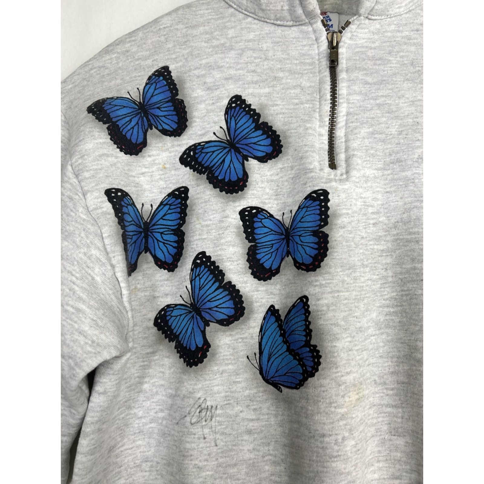 Jerzees Jerzees Womens M Gray 1/4 Zip Butterflies Pullover Sweatshirt Size M / US 6-8 / IT 42-44 - 3 Thumbnail