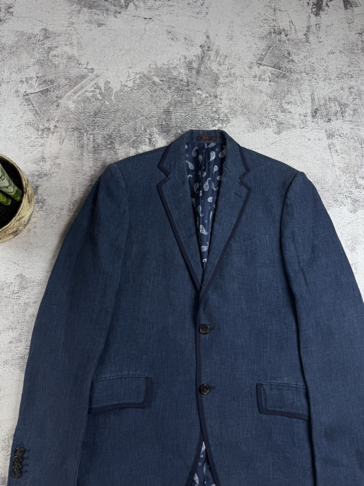 Etro Etro Milano 100% Linen 48R Size Classic Blue Men’s Blazer Jacket Trousers Suit Size 48R - 9 Thumbnail