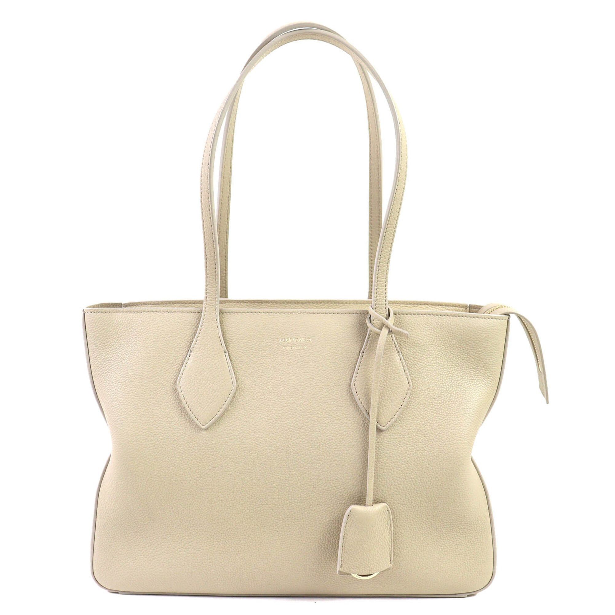 Salvatore Ferragamo Salvatore Ferragamo FERRAGAMO 219861 Tote Bag M Calf Leather with Clochette, Can be Carried on Shoulder, Light Beige, Comes Dust Bag, Made in Italy, Women's Size ONE SIZE - 1 Thumbnail