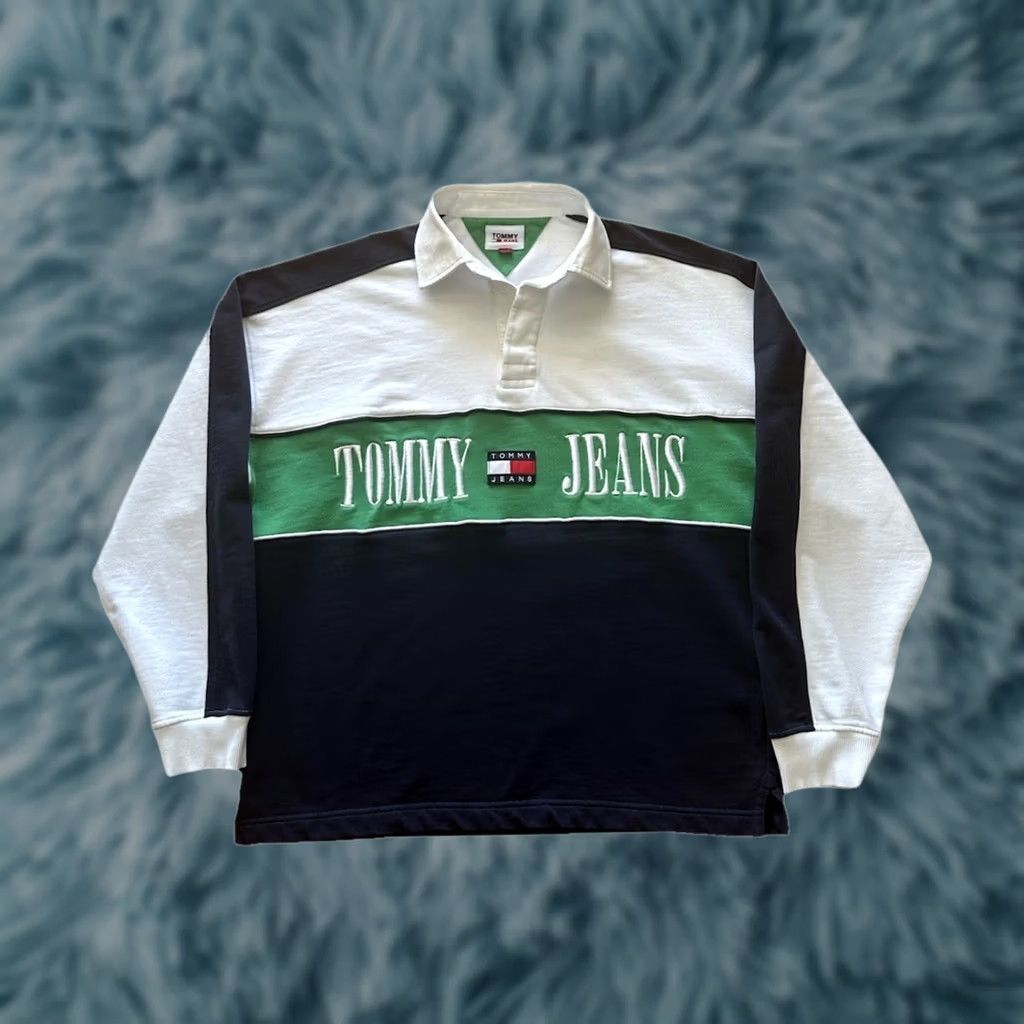 Tommy Hilfiger Tommy Jeans Mens Polo Rugby in Blue White Colorblock Shirt XS? Wait Size US S / EU 44-46 / 1 - 1 Thumbnail