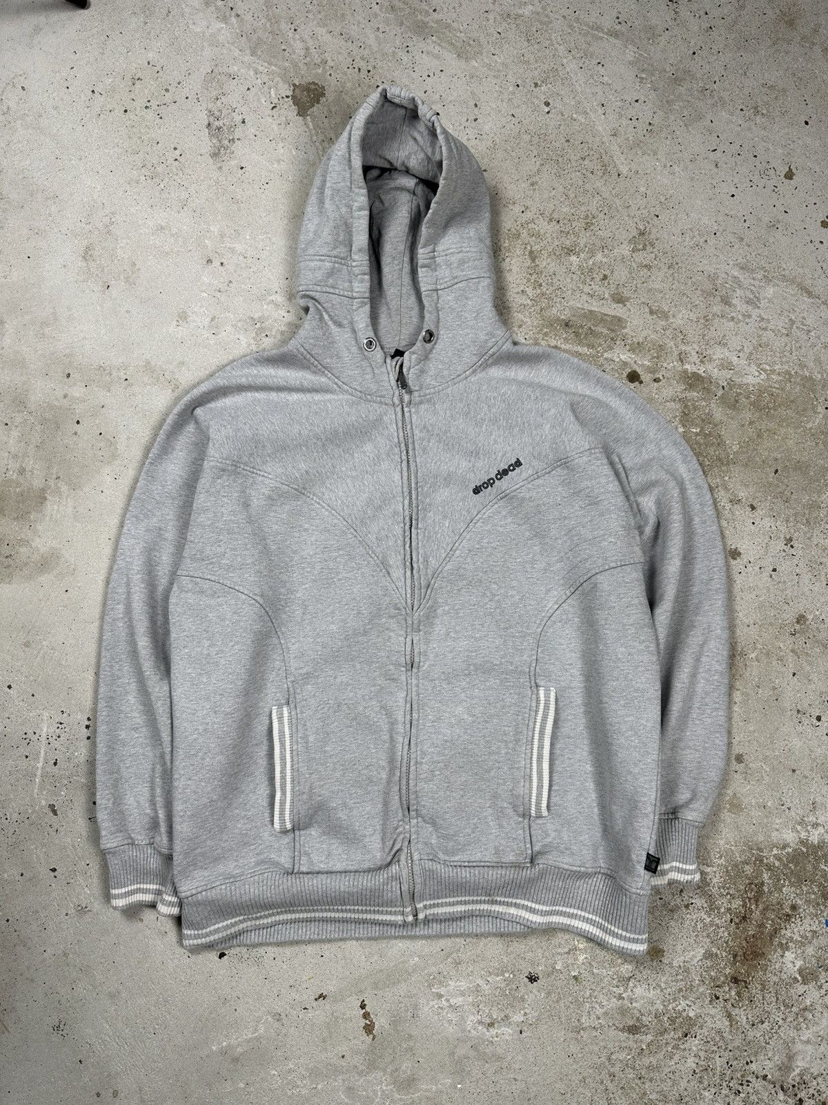 Drop Dead × Drop Dead Clothing Vintage Y2K Drop Dead Grey Full Zip Heavyweight Hoodie Size US L / EU 52-54 / 3 - 2 Thumbnail