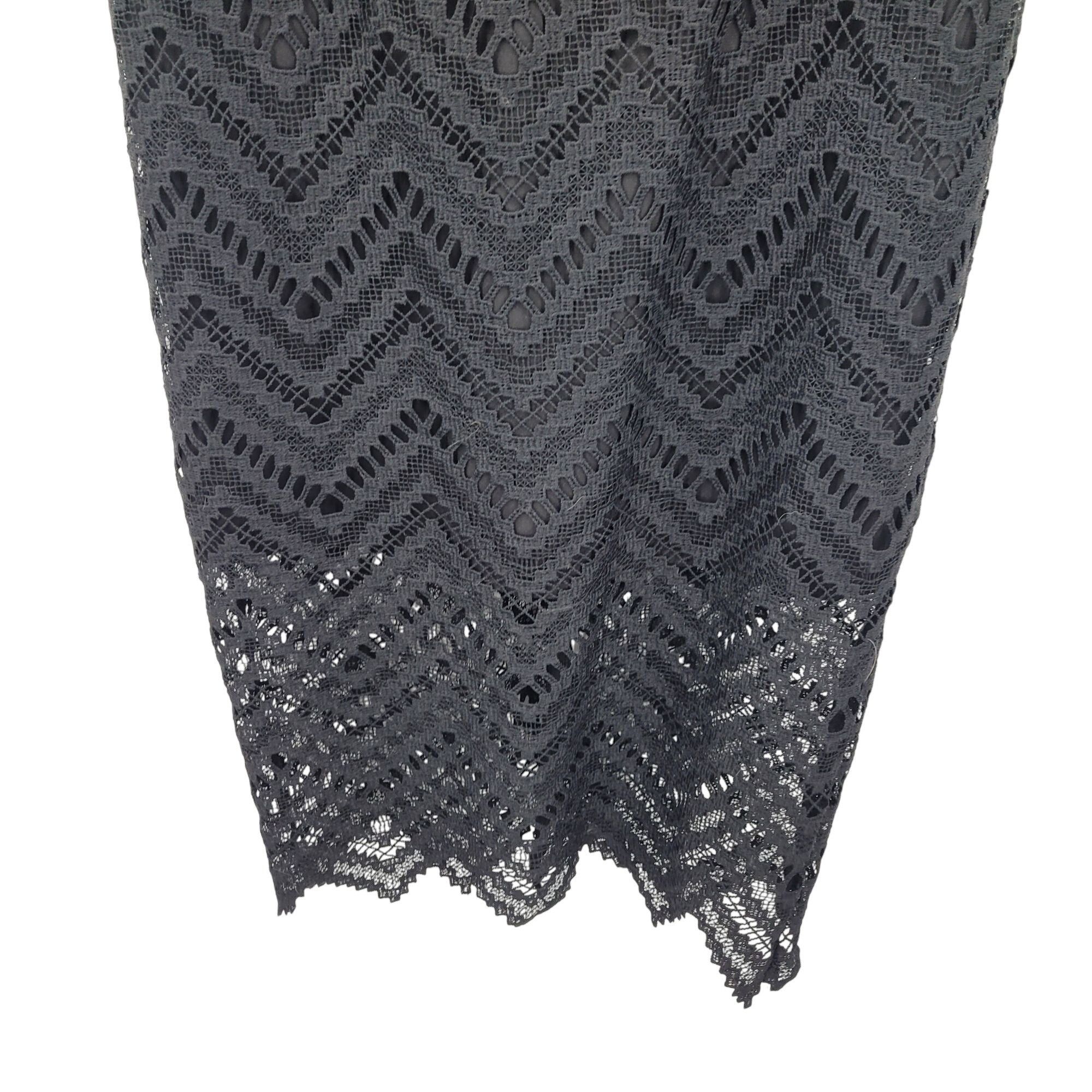 Designer Bardot Black Lace Midi Dress High Neck Cap Sleeves Womens Sz Size M / US 6-8 / IT 42-44 - 6 Thumbnail