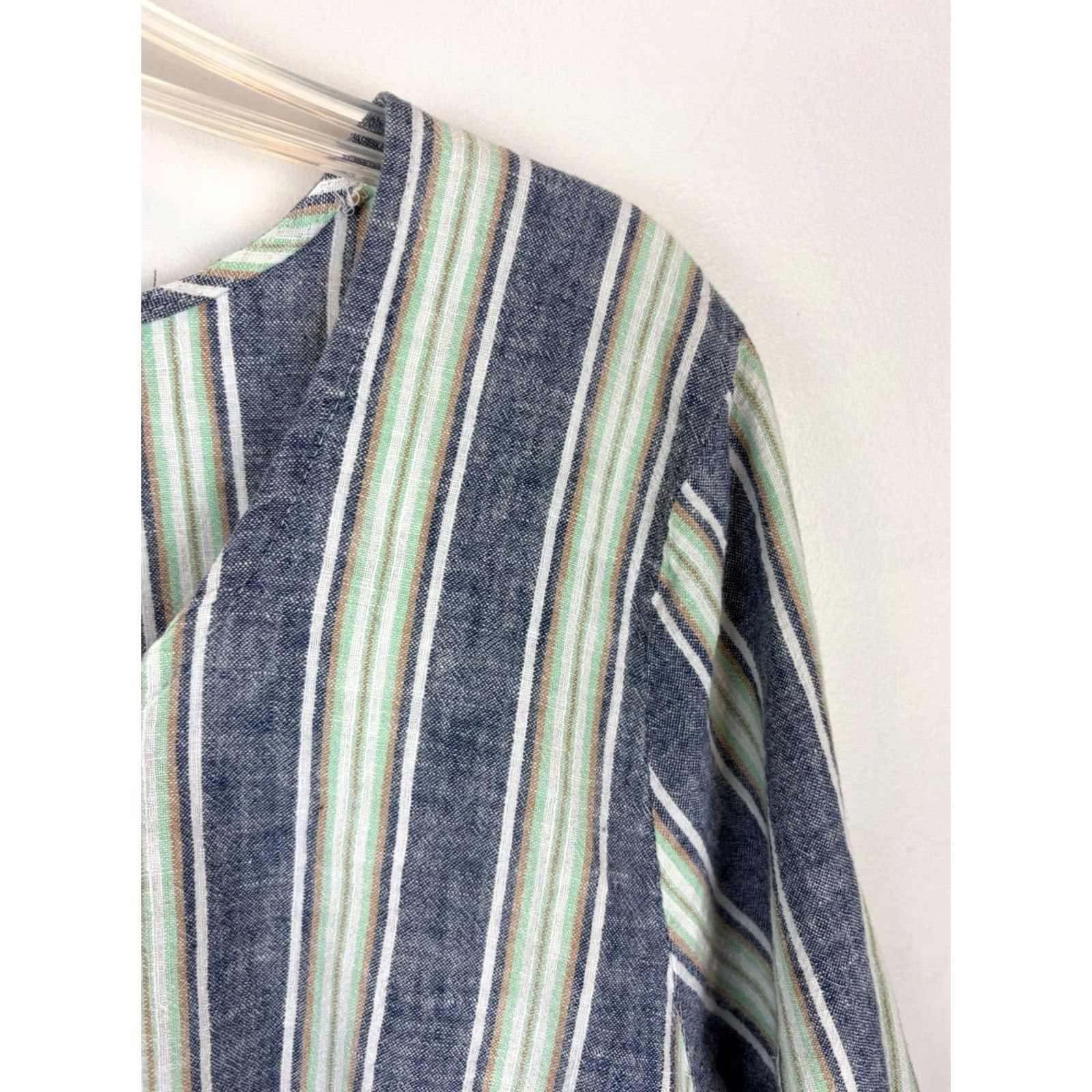 Vintage Coastal Lagenlook Beach Tunic Top Shirt Womens 2X Striped Asymetrical Blue Linen Size XXL / US 16-18 / IT 52-54 - 4 Thumbnail