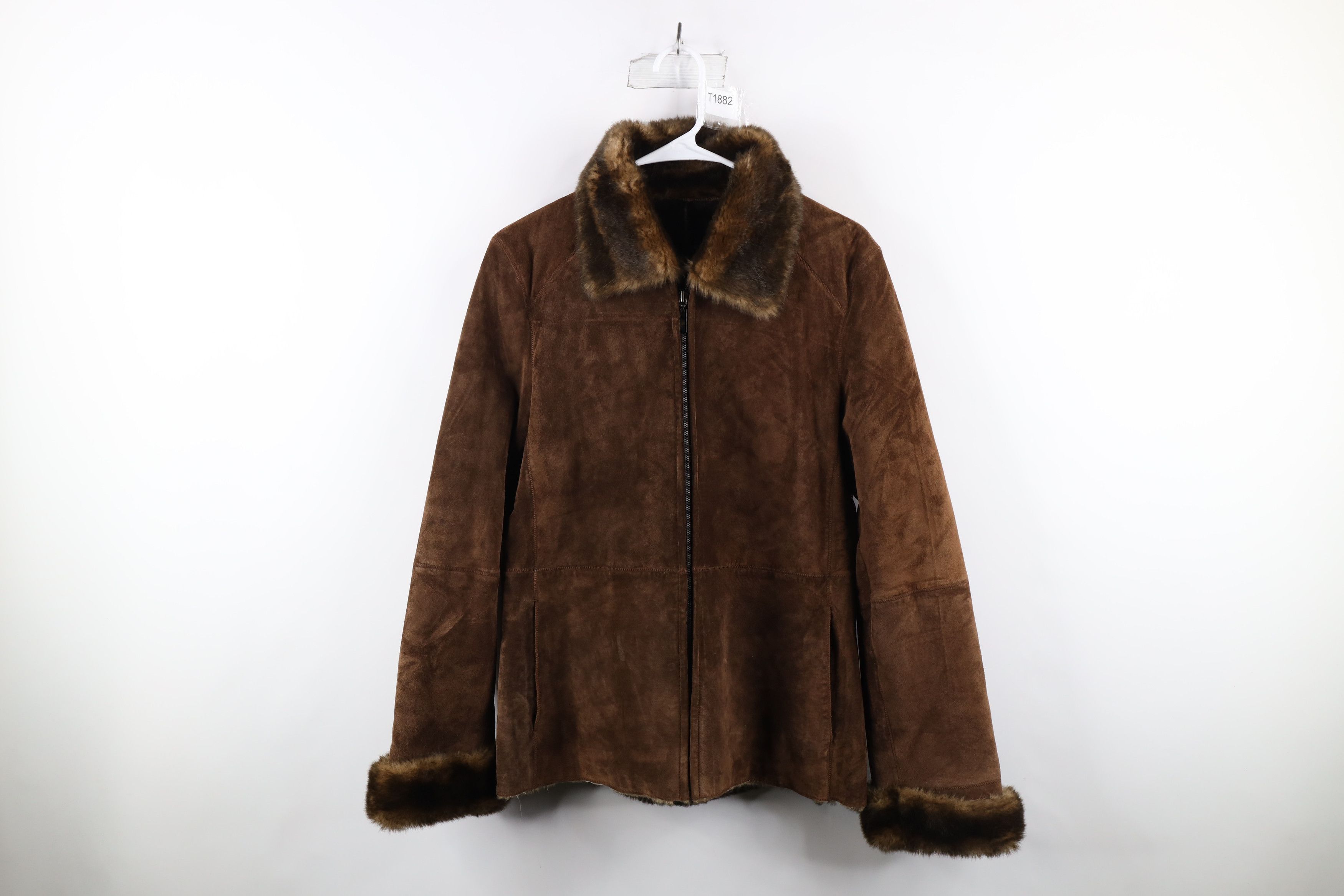 Vintage 90s Streetwear Fur Suede Leather Jacket Brown