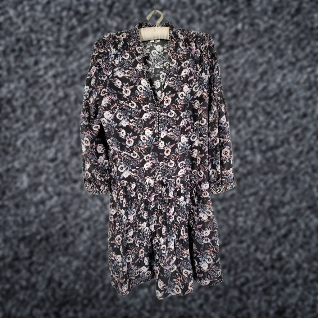 Veronica Beard Veronica Beard Silk Dress Boho Floral Smocked Waist 3/4 Sleeve V-Neck Zip Short Mini Black Size 8 Womens Size M / US 6-8 / IT 42-44 - 1 Thumbnail