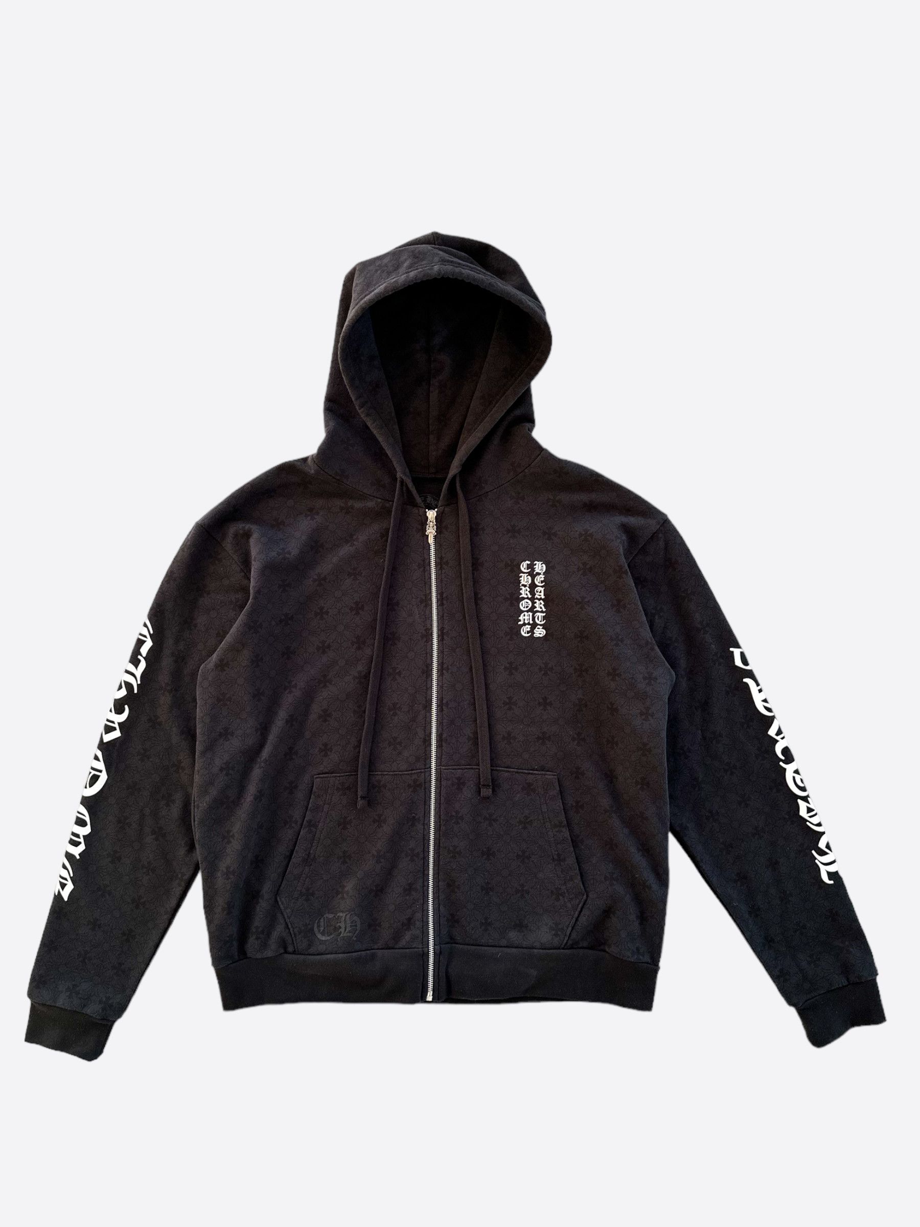 Chrome Hearts Chrome Hearts Black & White Script Jacquard Zip Up Hoodie ...