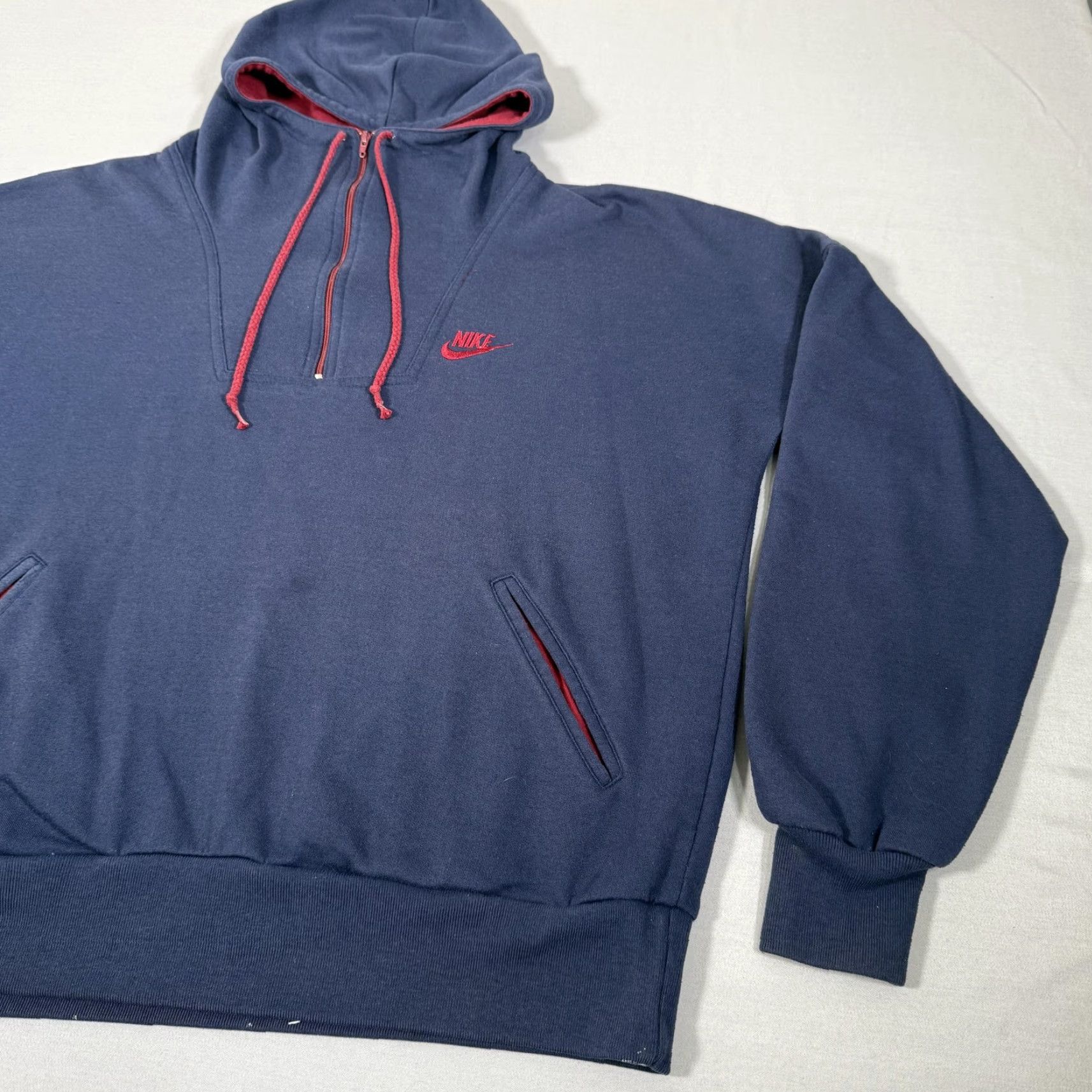 Nike Vintage Nike Hoodie Mens Large Blue 1/4 Zip Fleece Sweater Pullover 80s Gym USA Size US L / EU 52-54 / 3 - 4 Thumbnail