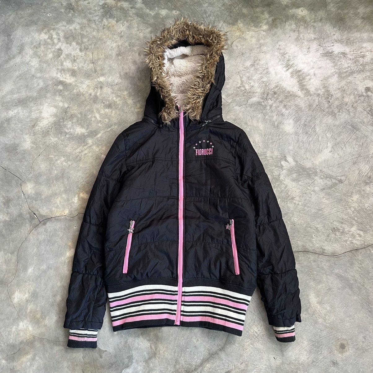 Fiorucci 2000s Fiorucci Puffer Multicolour Fur Hoodie Jacket Size S / US 4 / IT 40 - 1 Thumbnail