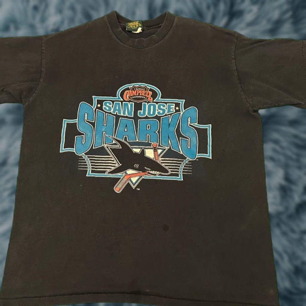 NHL VINTAGE San Jose Sharks NHL Logo Campbell Conference Shirt Mens XL Black 90s Sports Logo Men XL Size US XL / EU 56 / 4 - 1 Thumbnail