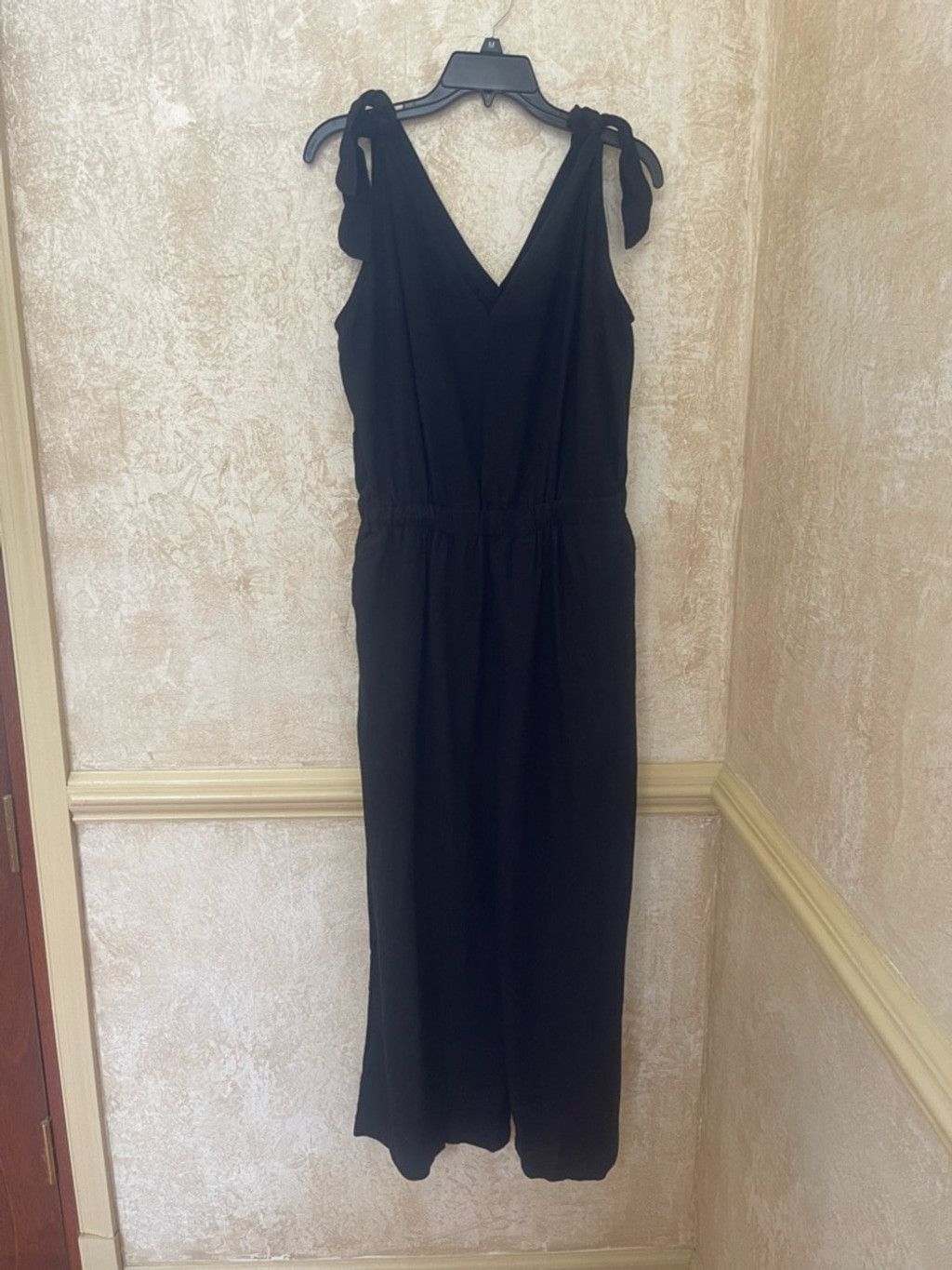 Other Heroes & Dreamers Black Linen Tie Shoulder Jumpsuit L Wide Size 33" - 2 Thumbnail