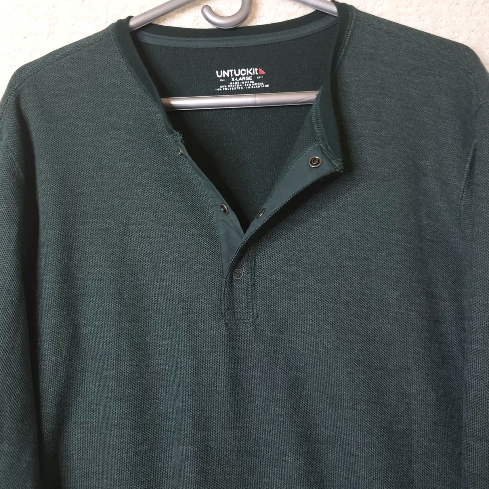 UNTUCKit UNTUCKit Men XL Henley Sweater Shirt Heathered Green Button-Up Long Sleeve Casual Casual Comfort N/A Size US XL / EU 56 / 4 - 2 Thumbnail