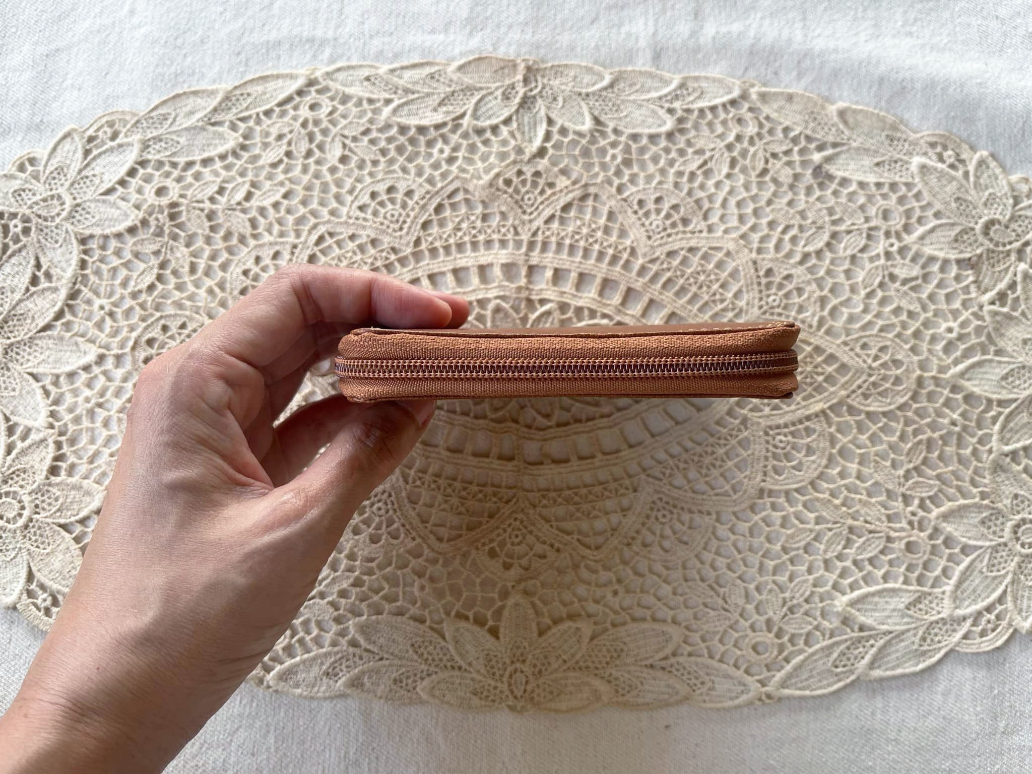 Vintage Caramel faux leather zip up short wallet with x stitch Size ONE SIZE - 7 Thumbnail
