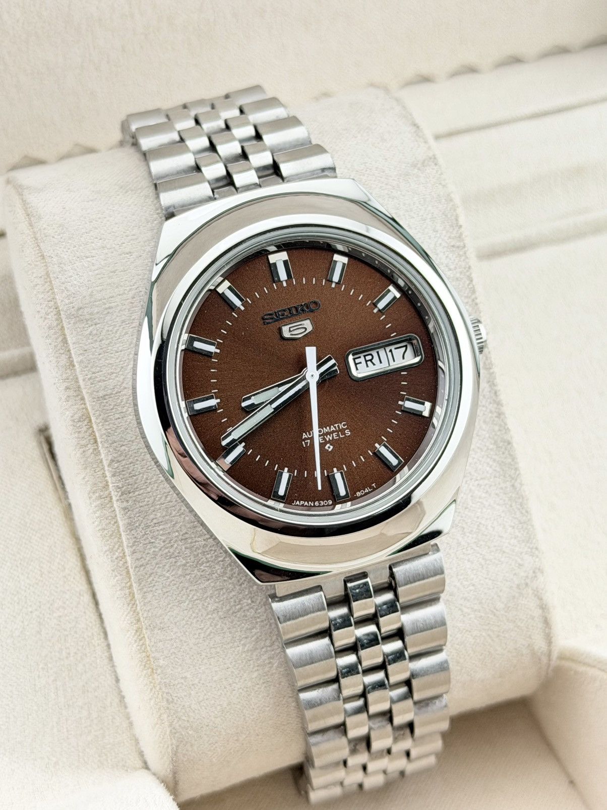 Seiko Seiko 5 Automatic Watch Mens Vintage Wristwatch Brown Dial Size 36 - 2 Thumbnail