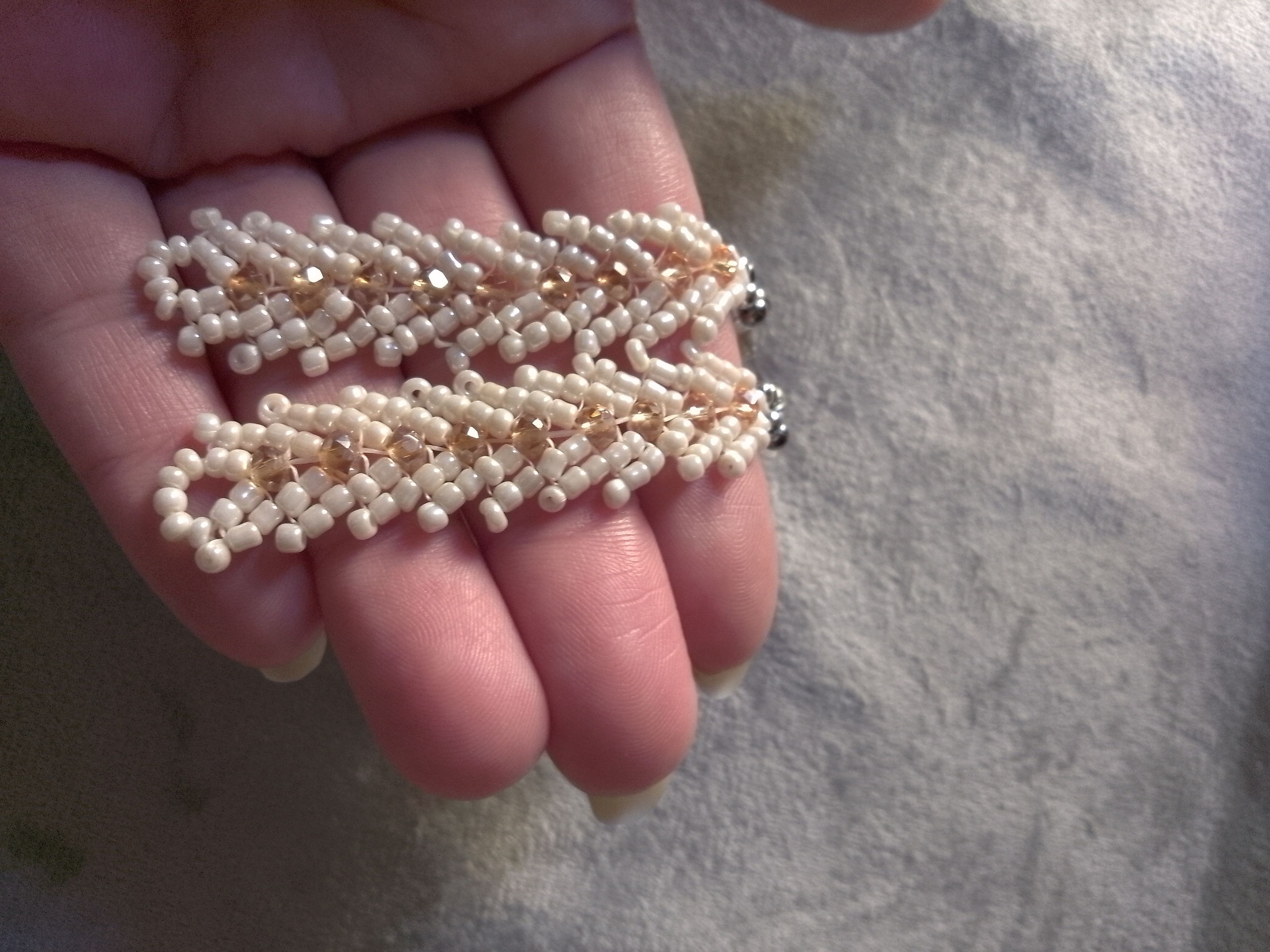 Handmade Necklace Ivory Elegant Wedding Embroidered Crystals Earrings Size ONE SIZE - 9 Thumbnail