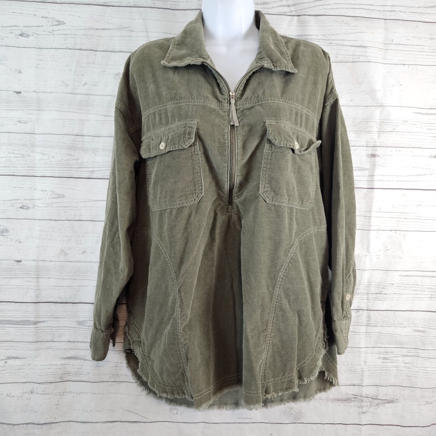 Vintage Offline Aerie Womens Corduroy Pullover Sz Small Green 1/2 Zip Raw Hem Size S / US 4 / IT 40 - 2 Thumbnail