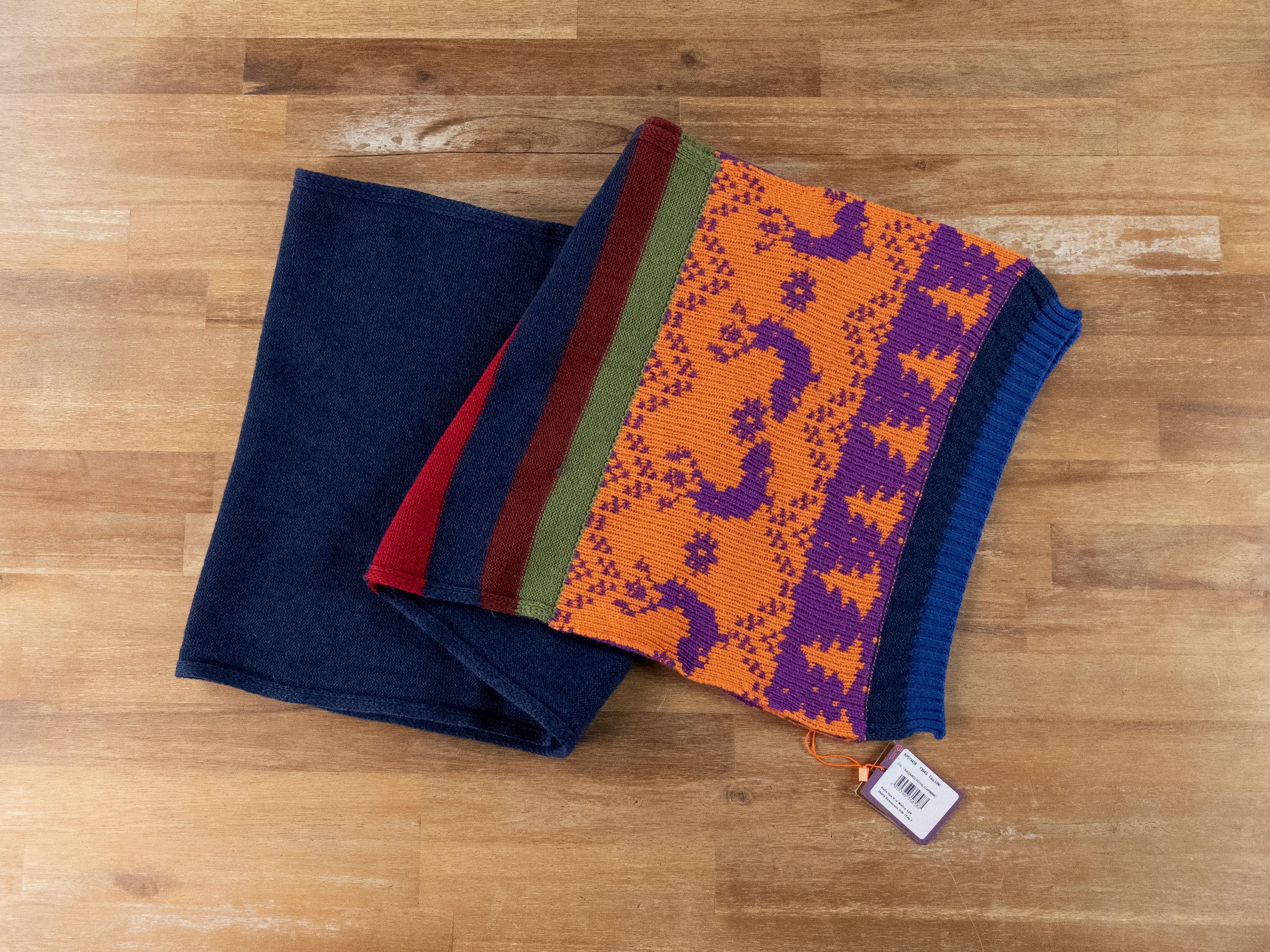 Other GALLO navy blue striped deer motif wool cashmere scarf Size ONE SIZE - 6 Thumbnail