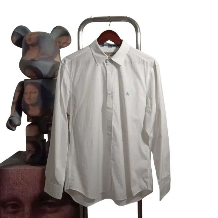 Burberry Burberry White Long Sleeve Shirt with Logo 0079 Size L / US 10 / IT 46 - 1 Thumbnail