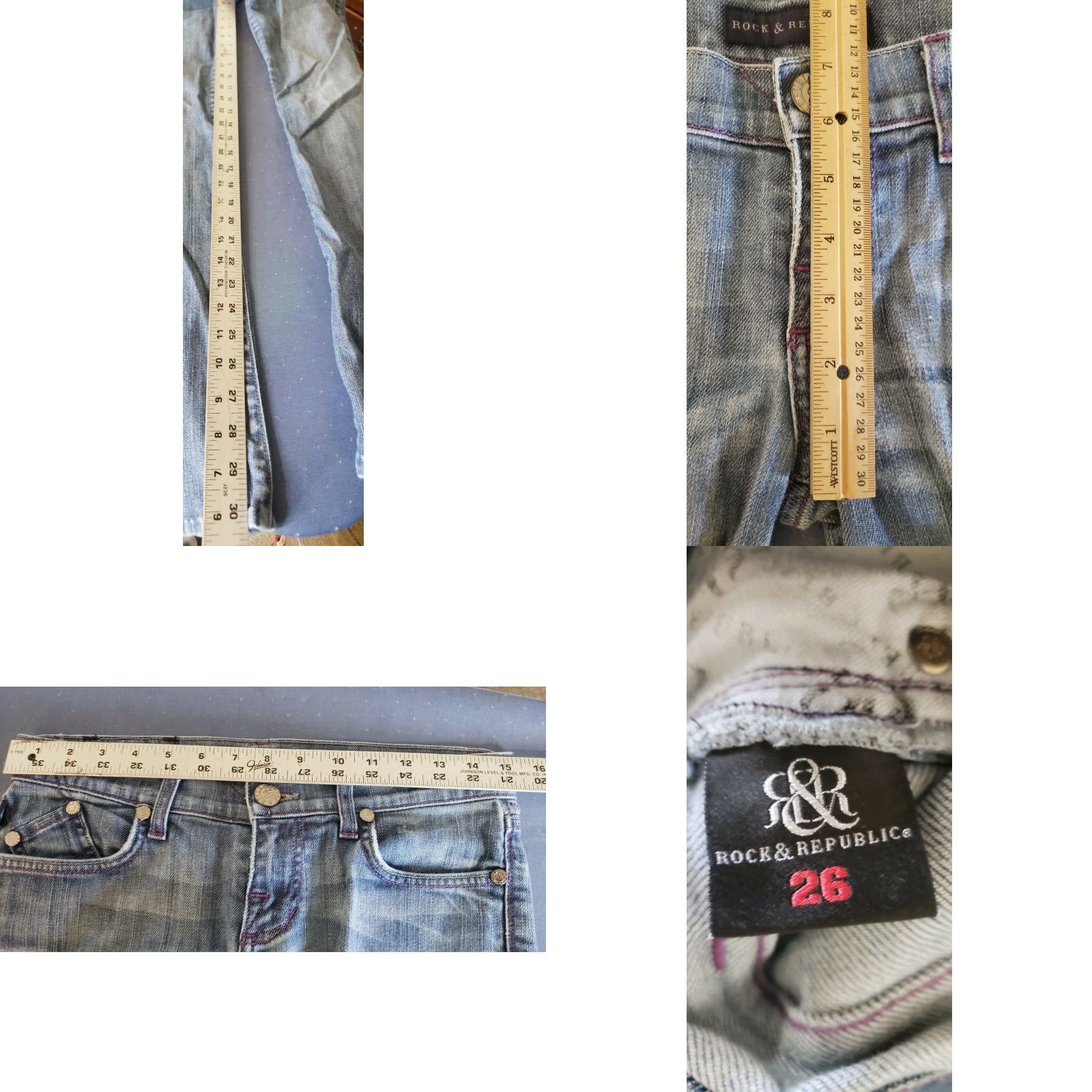 Vintage Rock and Republic Jeans Size 26 30" Waist Pink Stitching Bootcut Denim Women Size 26" / US 2 / IT 38 - 8 Thumbnail