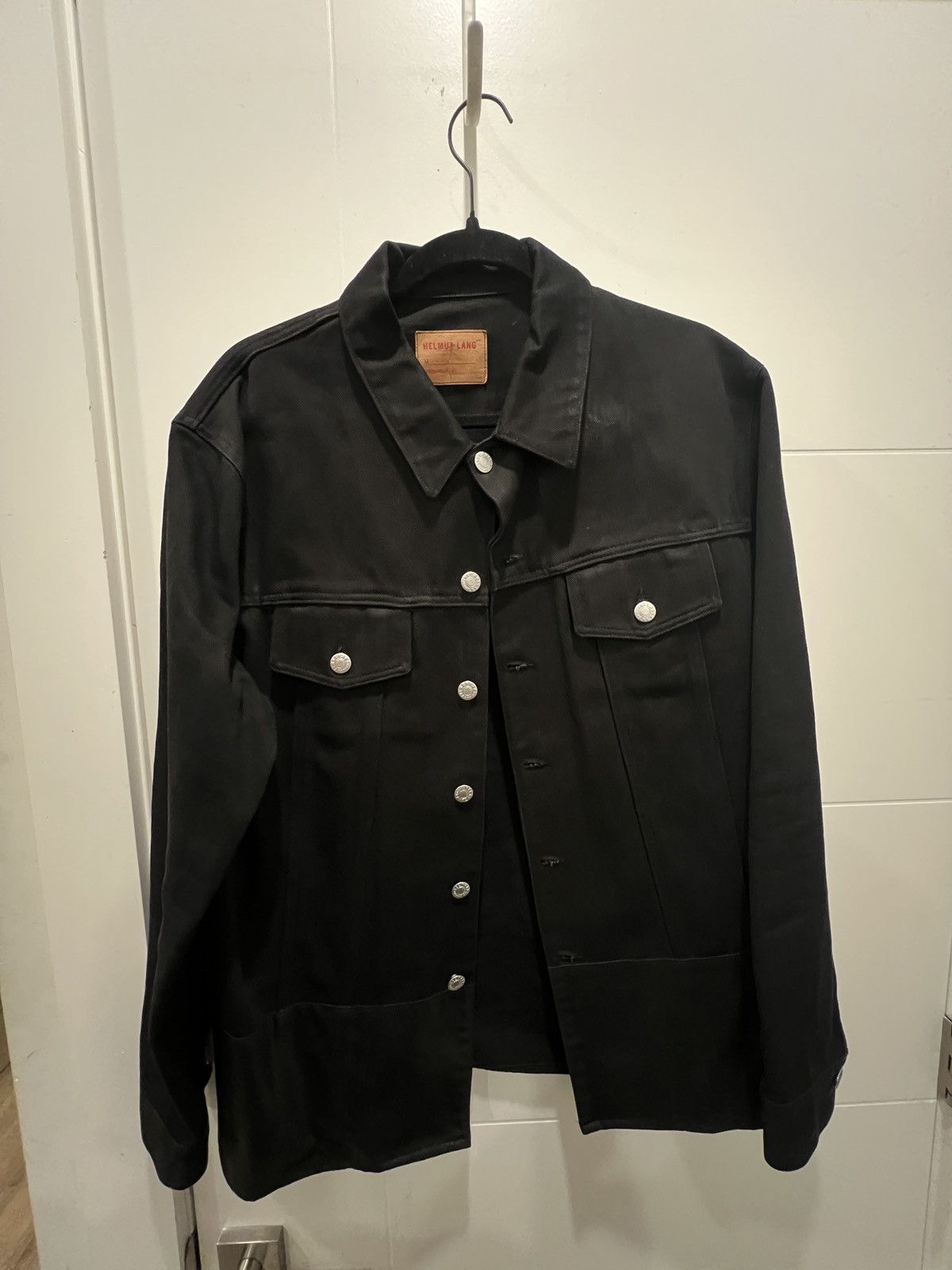 image of Helmut Lang - 1997 Black Denim & Leather Trim Jacket, Men's (Size Large)