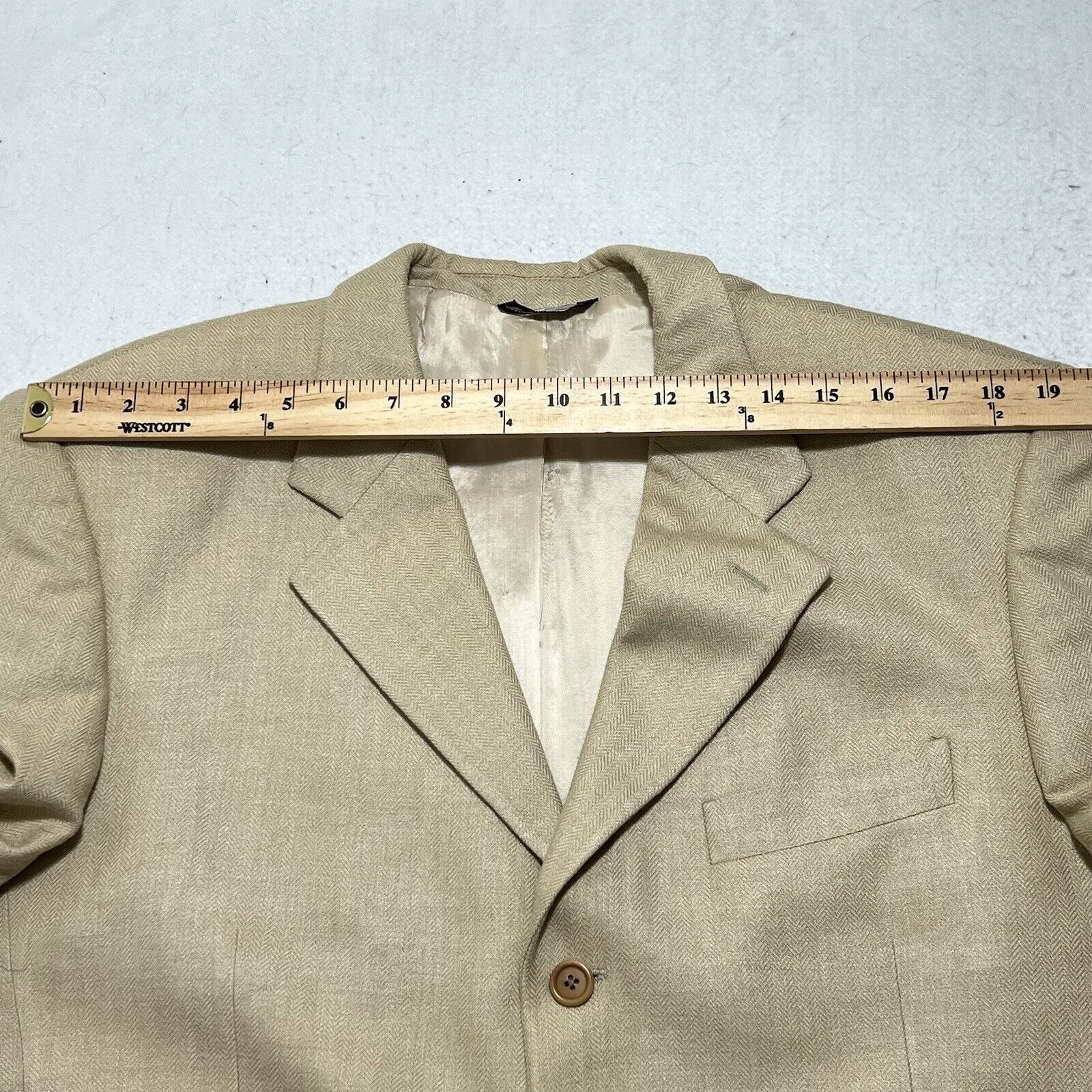 Zanieri Zanieri Italy Silk Blend Suit Jacket Beige Herringbone Coat Size 42R - 13 Thumbnail