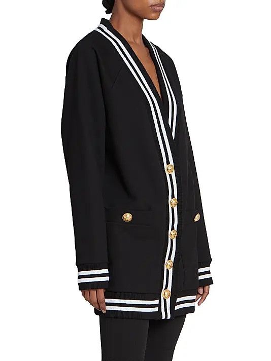 Balmain o1s1wg110825 Signature Jersey Cotton Cardigan in Black Size M / US 6-8 / IT 42-44 - 3 Thumbnail