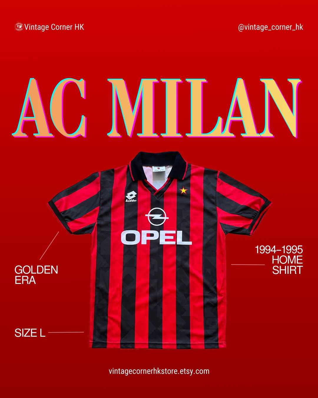 Lotto Sport VINTAGE LOTTO AC MILAN HOME LONGSLEEVE JERSEY 94/95