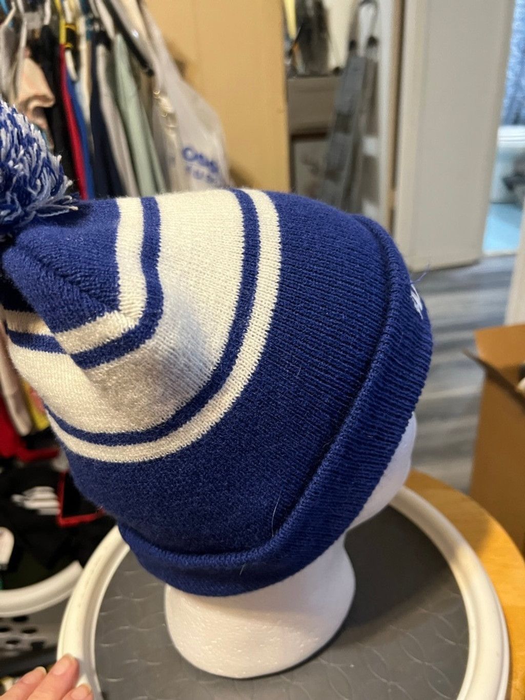 Other Men's HitWear Absolut Blue White Striped Pom Pom Beanie Size ONE SIZE - 4 Thumbnail