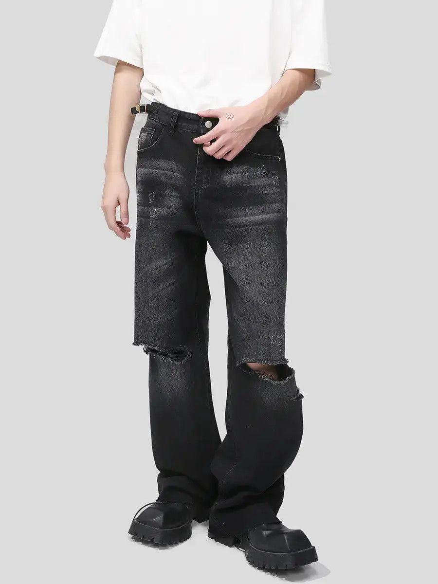 Japanese Brand Retro loose washed ripped jeans Size US 32 / EU 48 - 1 Thumbnail
