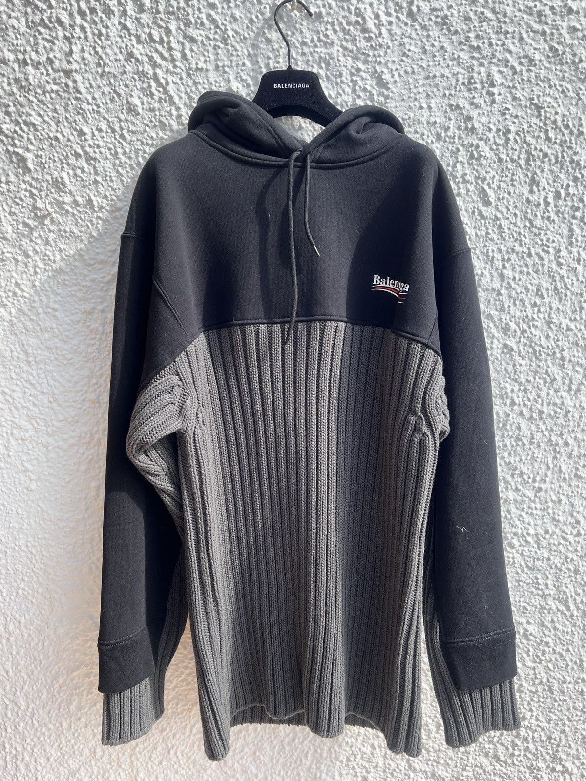 Balenciaga Grey Cable Knit and Black Hoodie Grailed