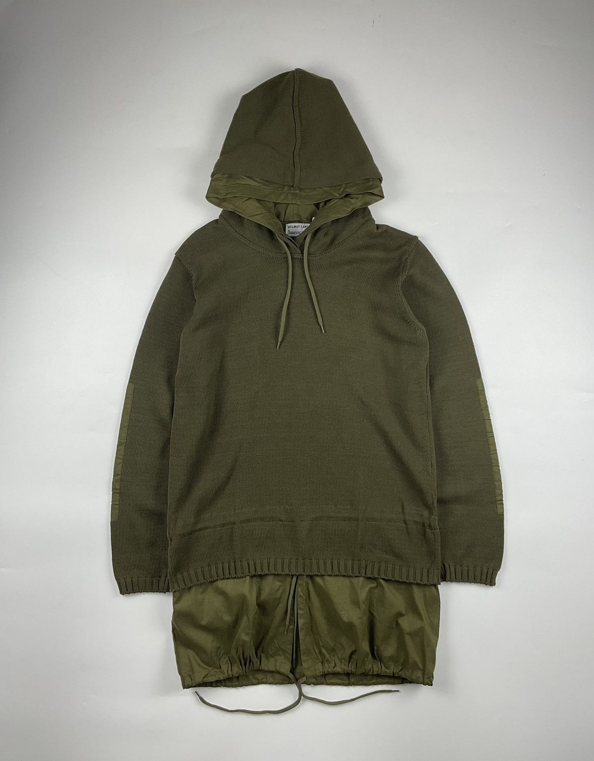 image of Helmut Lang 1998 Layered Knit Hoodie in Olive Green, Men's (Size Small)