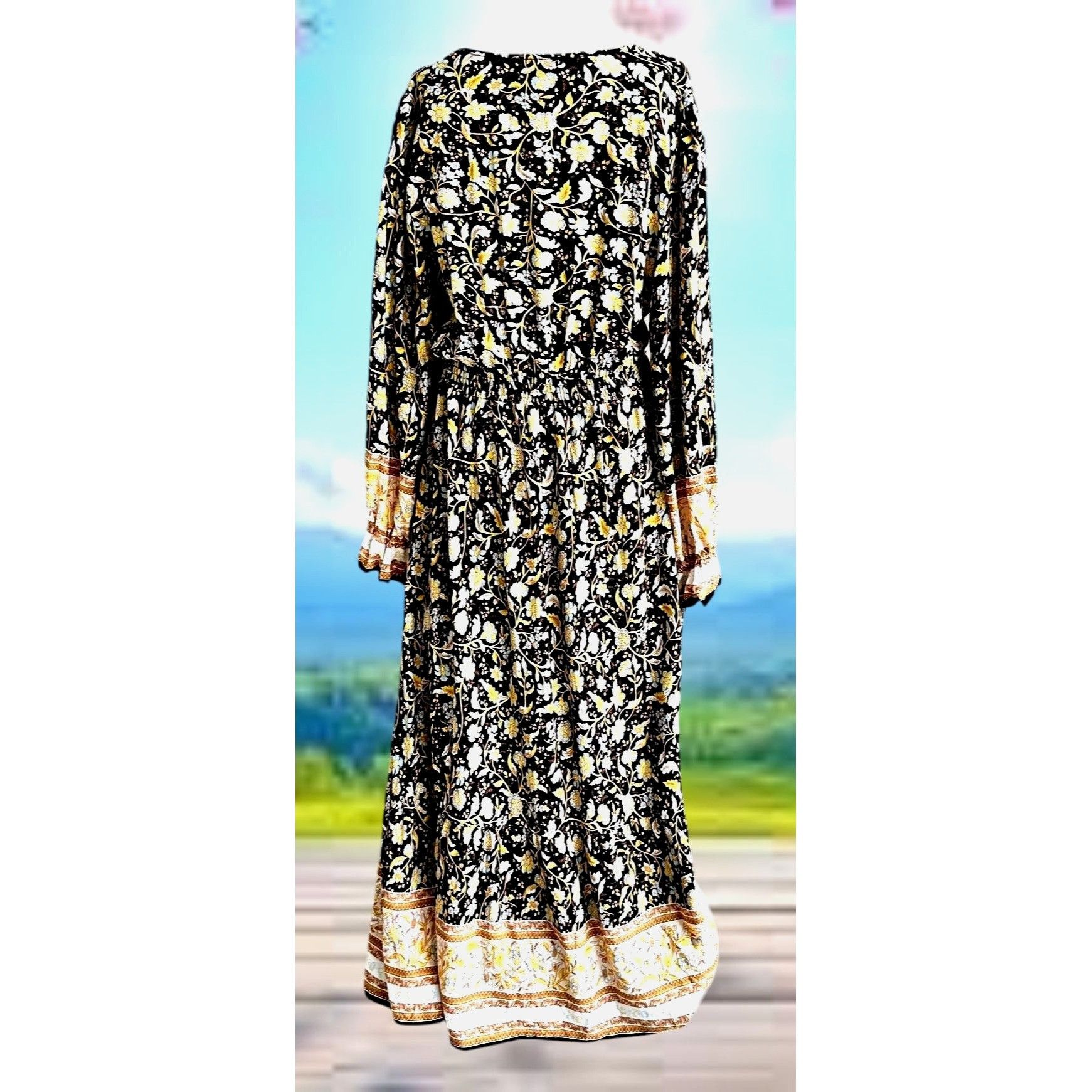 Other NWT Prettygarden Maxi Dress Large Yellow Black Floral Prairi Size L / US 10 / IT 46 - 5 Thumbnail