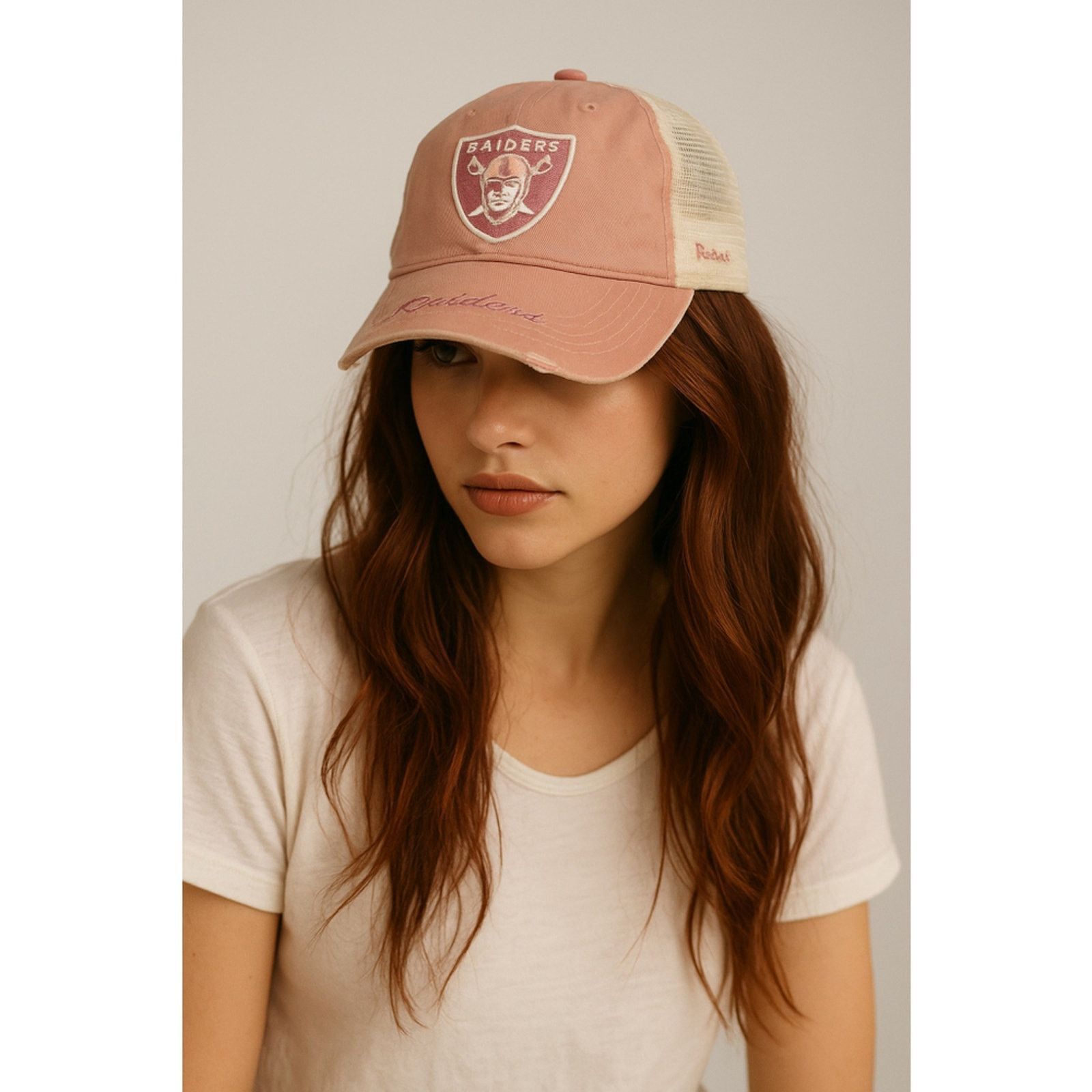 NFL NFL Raiders Reebok Trucker Hat Beige Pink One Size Mesh Size ONE SIZE - 1 Thumbnail