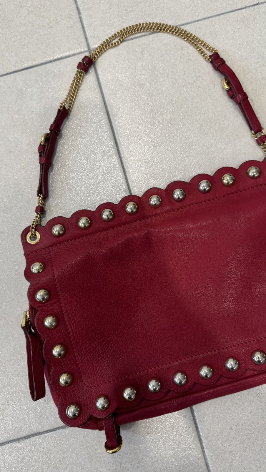 Moschino Moschino Red Studded Leather Flap Shoulder Bag Size ONE SIZE - 6 Thumbnail