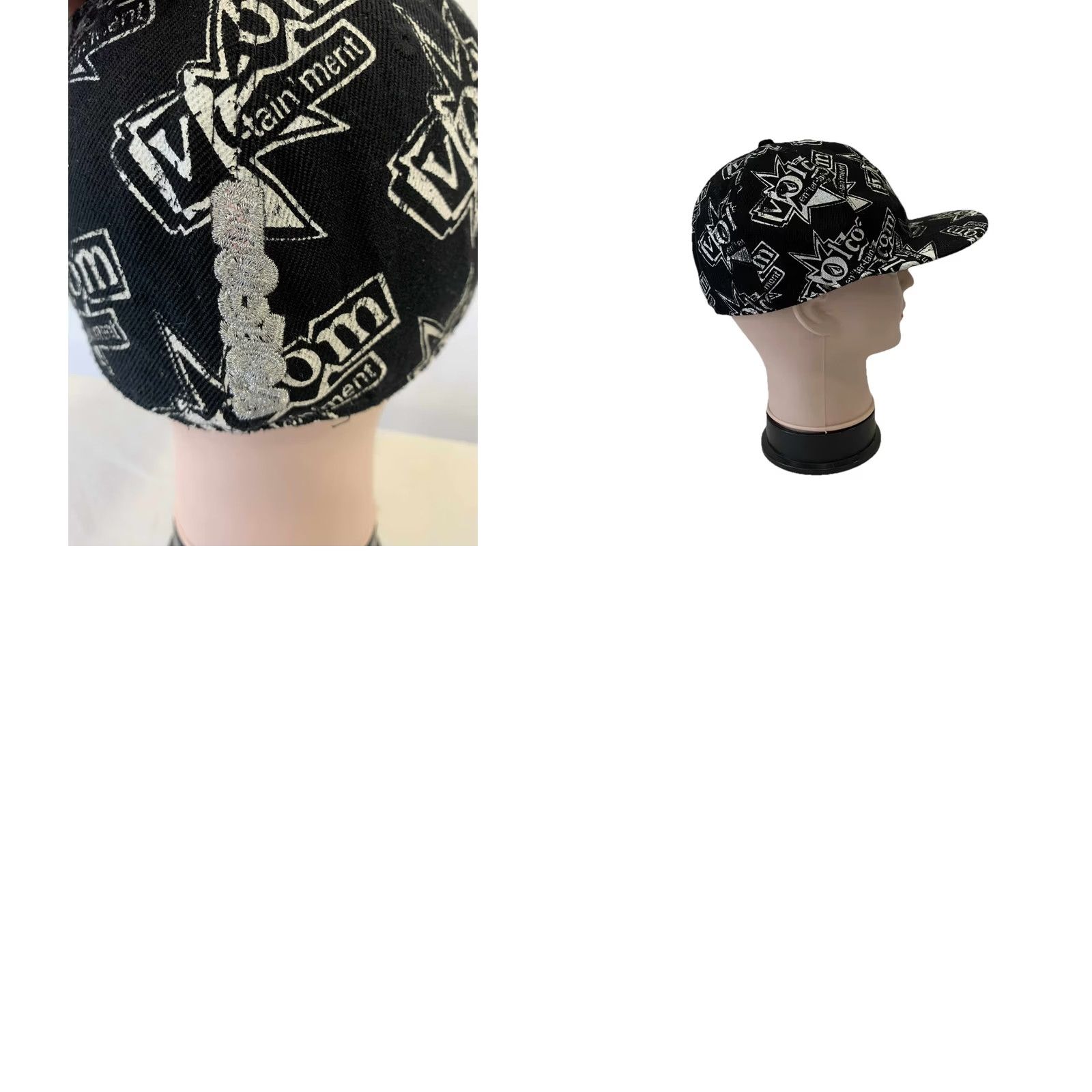 Volcom VINTAGE Volcom Fitted Hat Black White All Over Print Logo Y2K Streetwear Skate Cap Size 7 Mens Size ONE SIZE - 8 Thumbnail