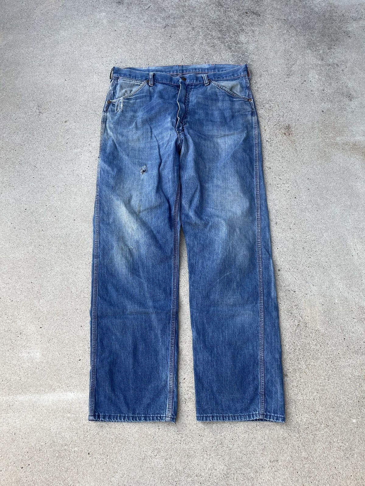 image of Distressed Denim x Vintage VTG 70's Wrangler Workwear Carpenter Faded Denim Jeans 36X31 in Blue